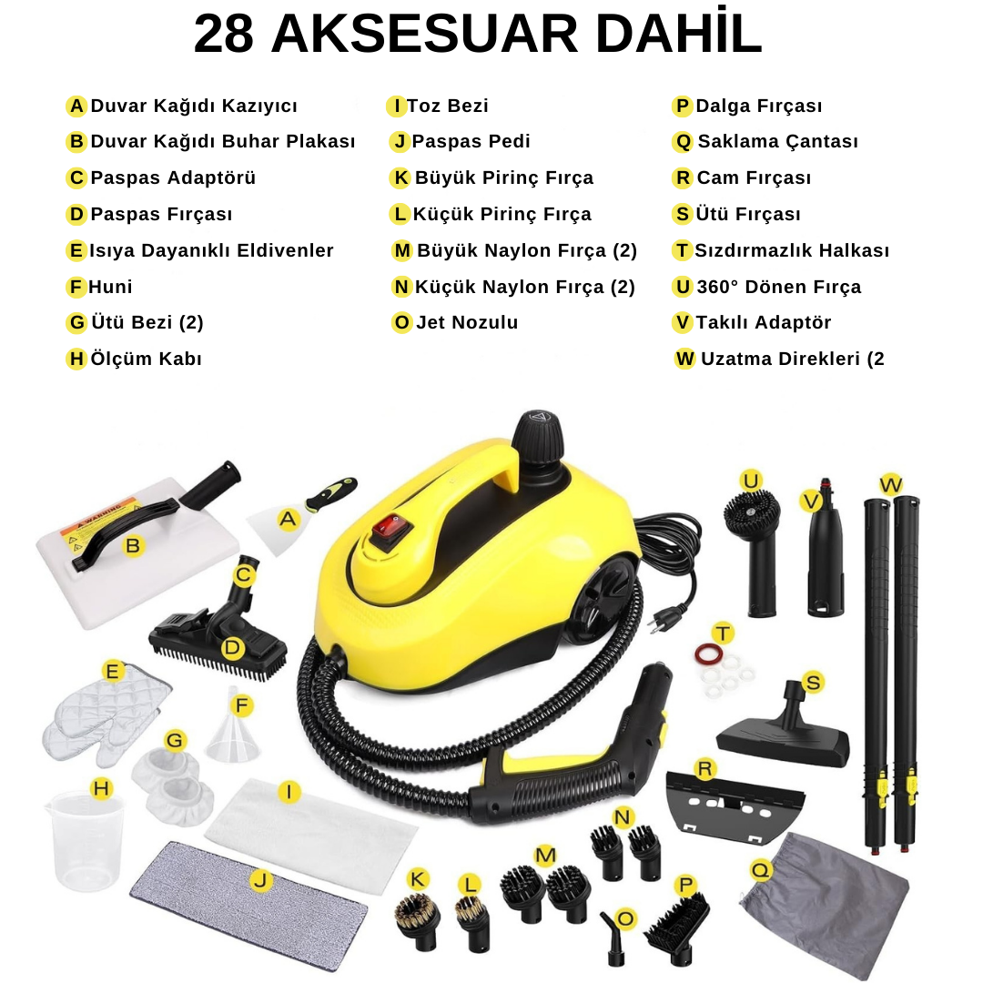 Robx S608 Yeni Nesil Çok Fonksiyonlu 28 Adet Aksesur 5 Metre Kablolu Buharlı Temizlik Makinesi