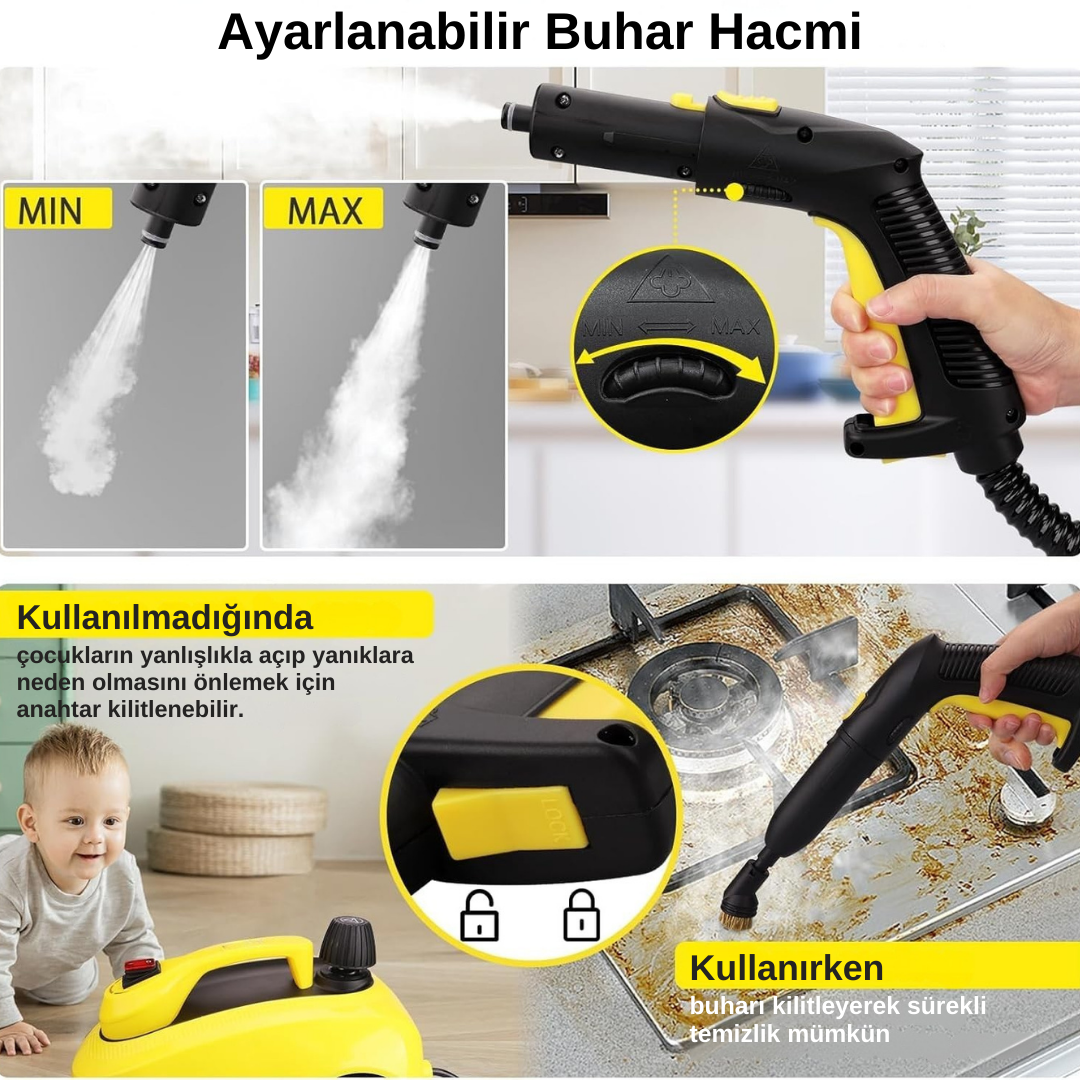 Robx S608 Yeni Nesil Çok Fonksiyonlu 28 Adet Aksesur 5 Metre Kablolu Buharlı Temizlik Makinesi