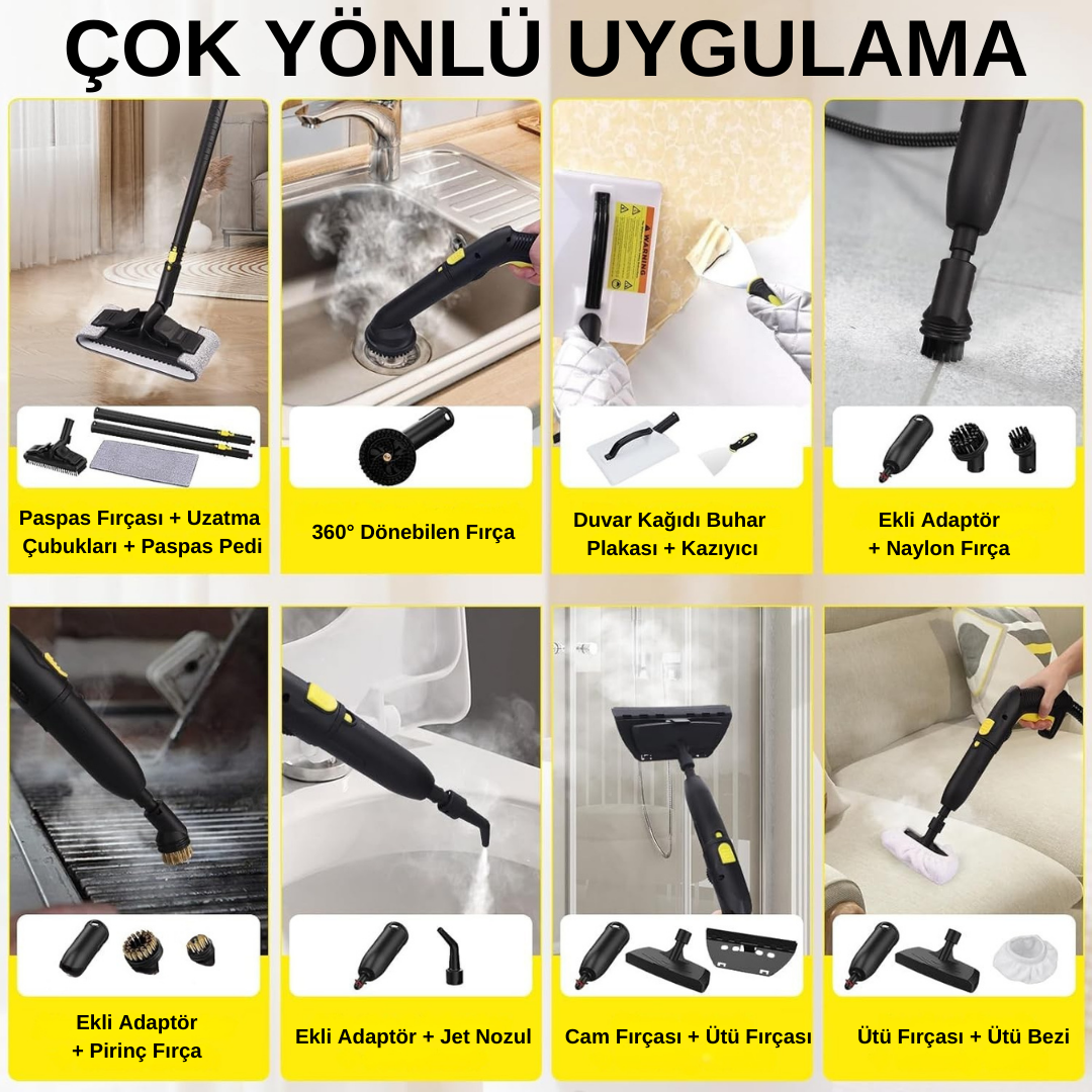 Robx S608 Yeni Nesil Çok Fonksiyonlu 28 Adet Aksesur 5 Metre Kablolu Buharlı Temizlik Makinesi