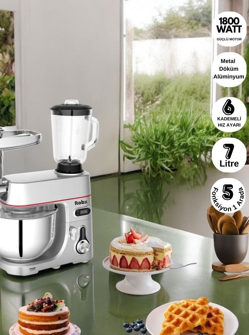 Robx Sr50 Döküm Gövde 7 Litre Hamur Yoğurma Kıyma Çekme Blender Mixer Set