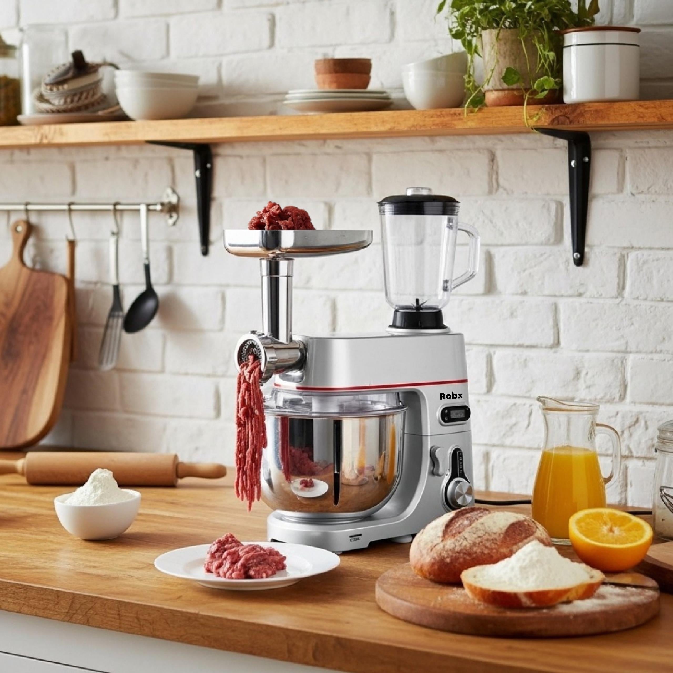 Robx Sr50 Döküm Gövde 7 Litre Hamur Yoğurma Kıyma Çekme Blender Mixer Set