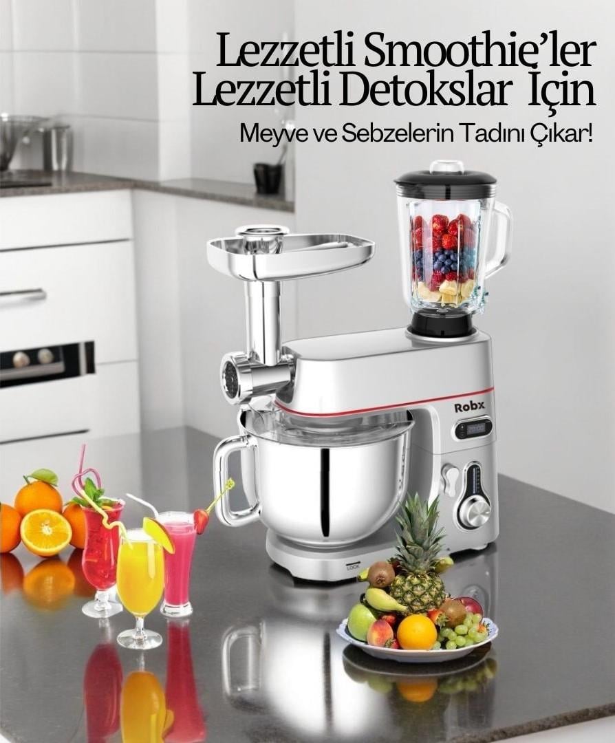 Robx Sr50 Döküm Gövde 7 Litre Hamur Yoğurma Kıyma Çekme Blender Mixer Set