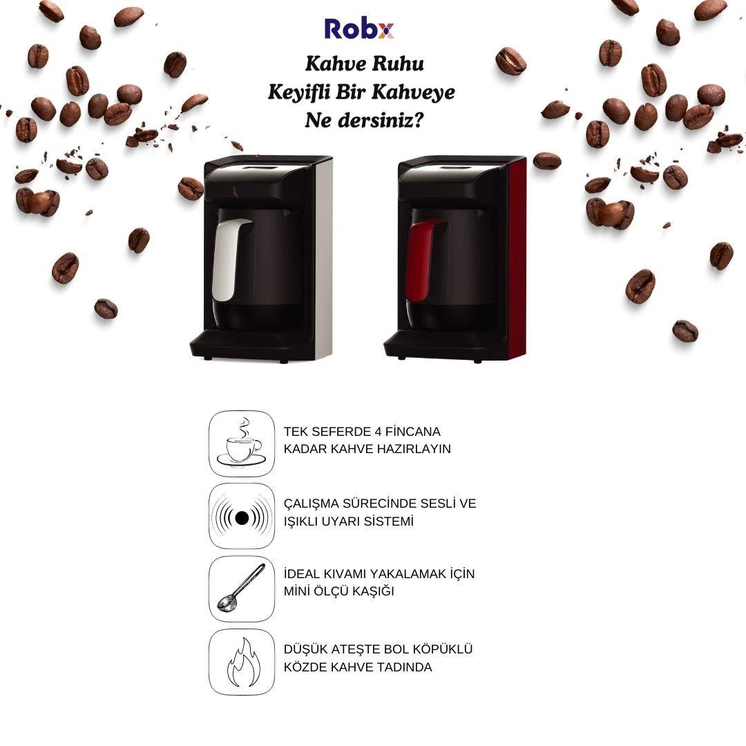 Robx T-05 Kahve Ruhu Bol Köpüklü 4 Fincan Kapasite Tam Otomatik Türk Kahve Makinesi