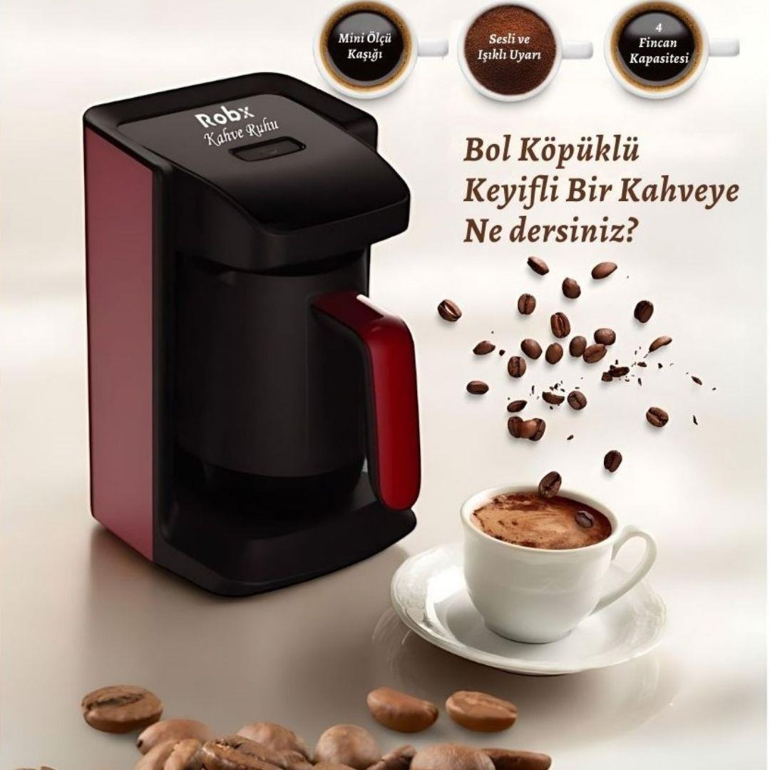 Robx T-05 Kahve Ruhu Bol Köpüklü 4 Fincan Kapasite Tam Otomatik Türk Kahve Makinesi