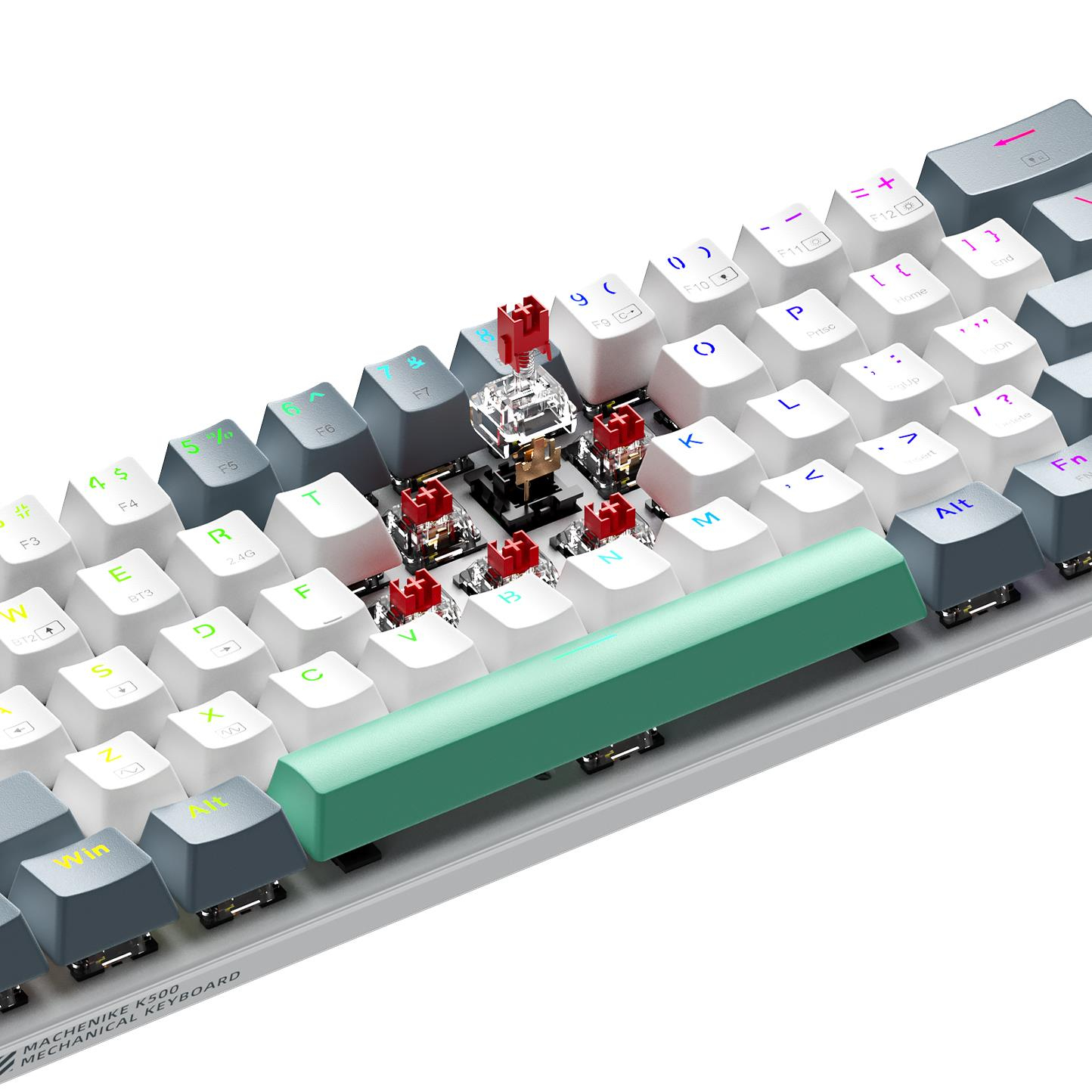 Machenike K500-B61W Tri-Mode Red Switch RGB Beyaz Gaming Klavye