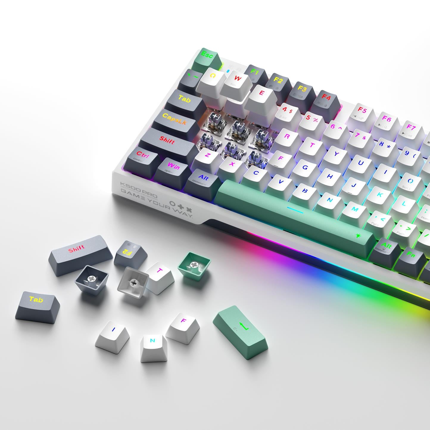 Machenike K500 Pro-B94W Tri Mode Silver Switch RGB Beyaz Gaming Klavye