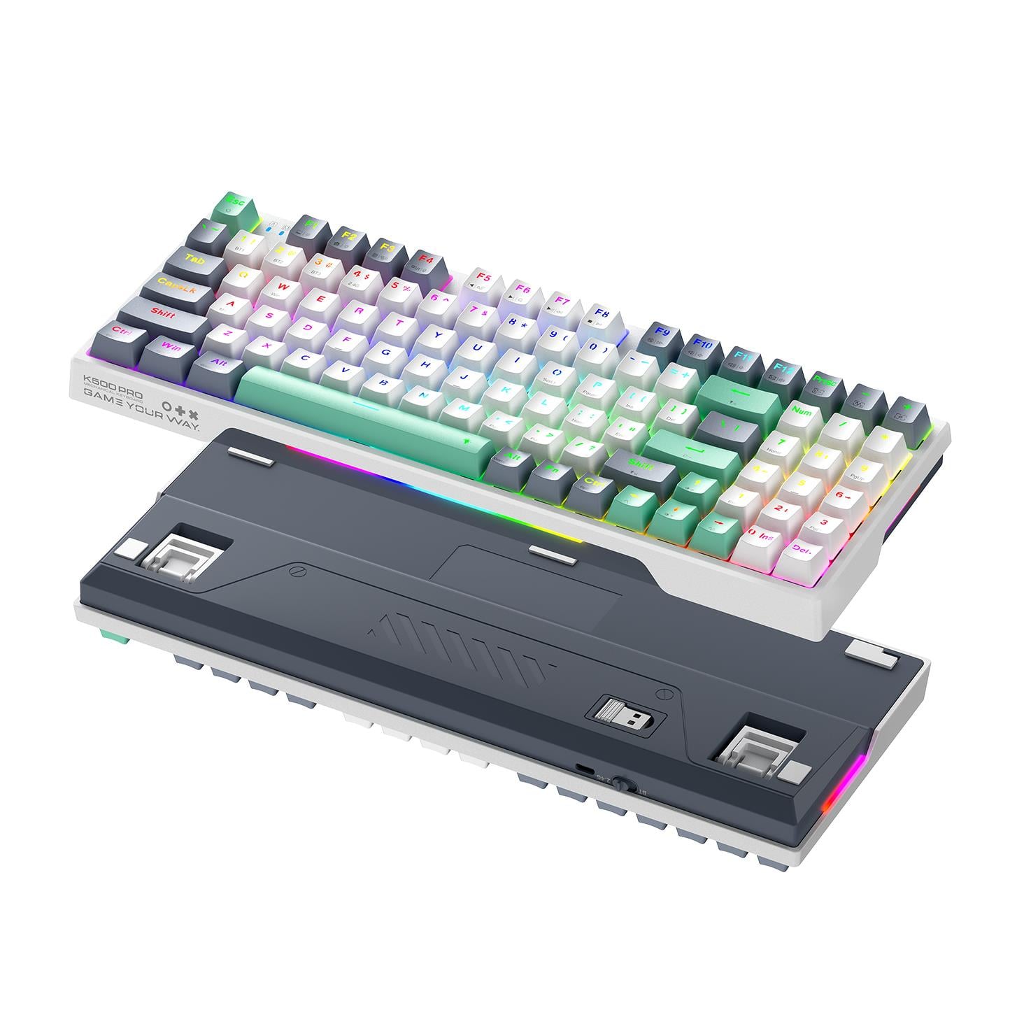Machenike K500 Pro-B94W Tri Mode Silver Switch RGB Beyaz Gaming Klavye