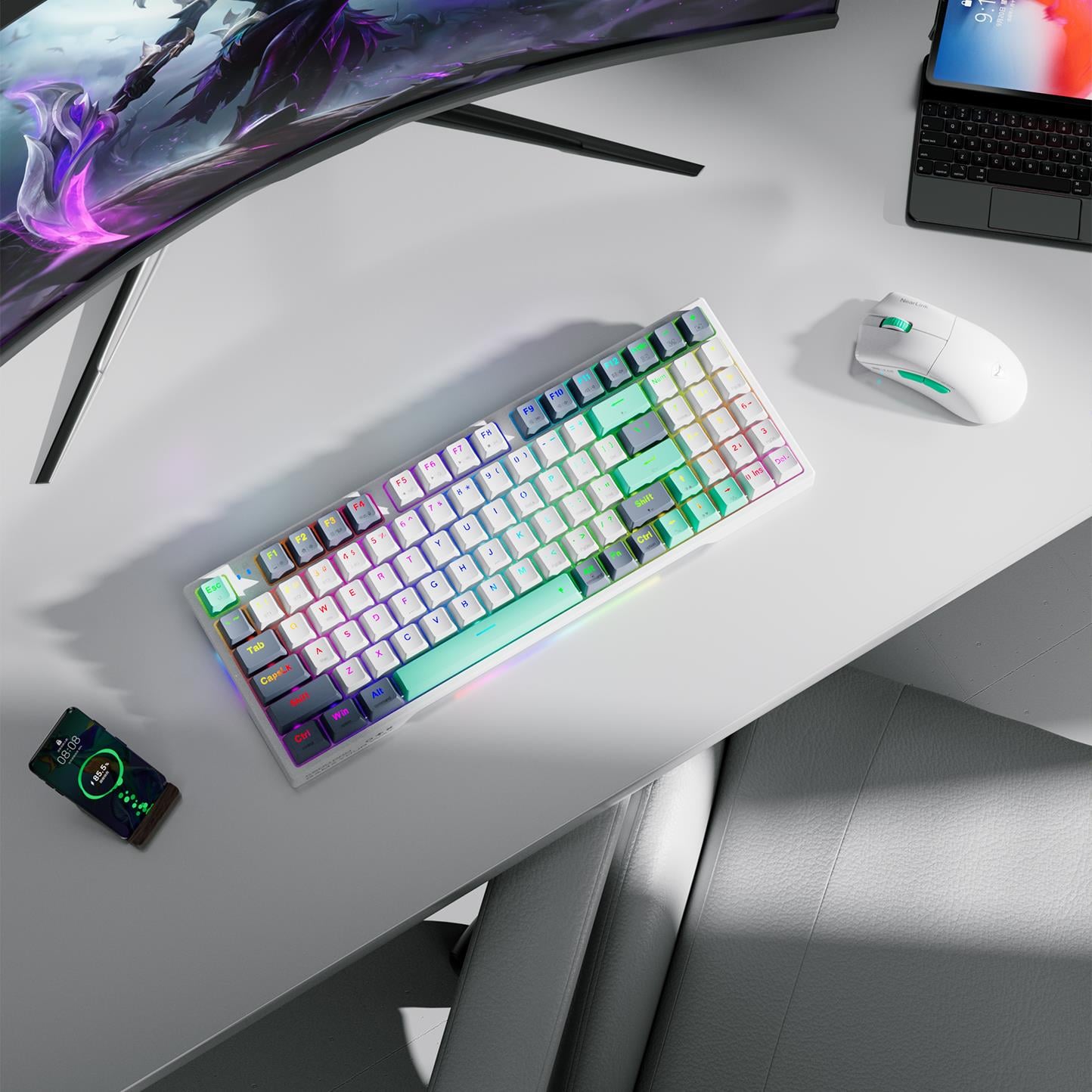 Machenike K500 Pro-B94W Tri Mode Silver Switch RGB Beyaz Gaming Klavye