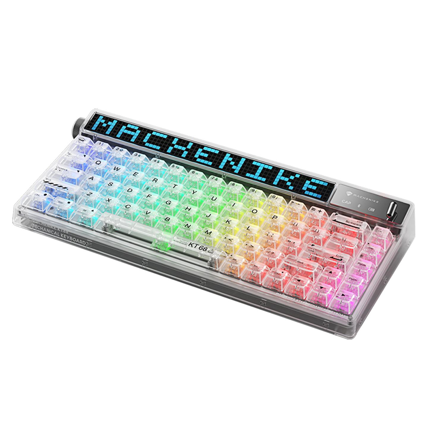 Machenike KT68 Kablolu Crystal Tactile Switch Ayarlanılabilir LCD Ekran Beyaz Gaming Klavye