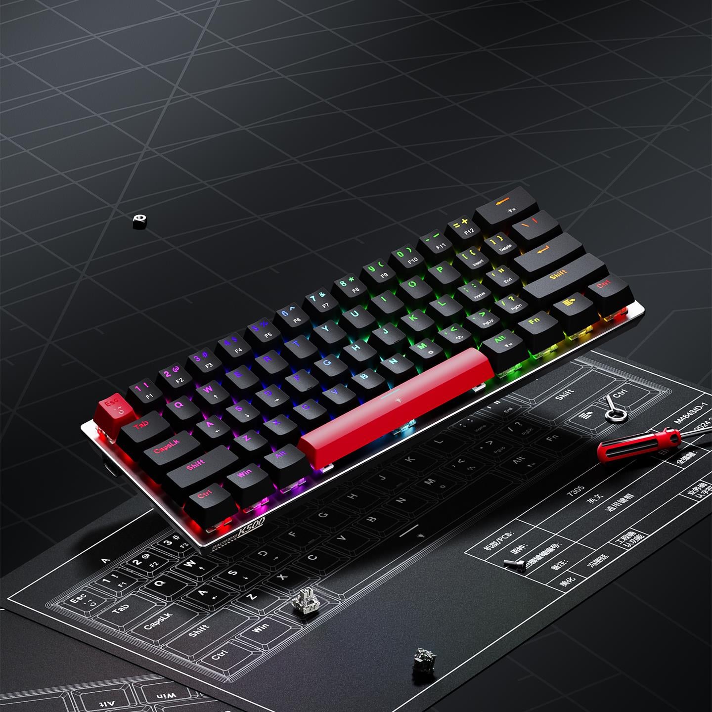 MachenikeMachenike K500-M61 Kablolu Silver Switch RGB Siyah ENG Q Gaming Klavye