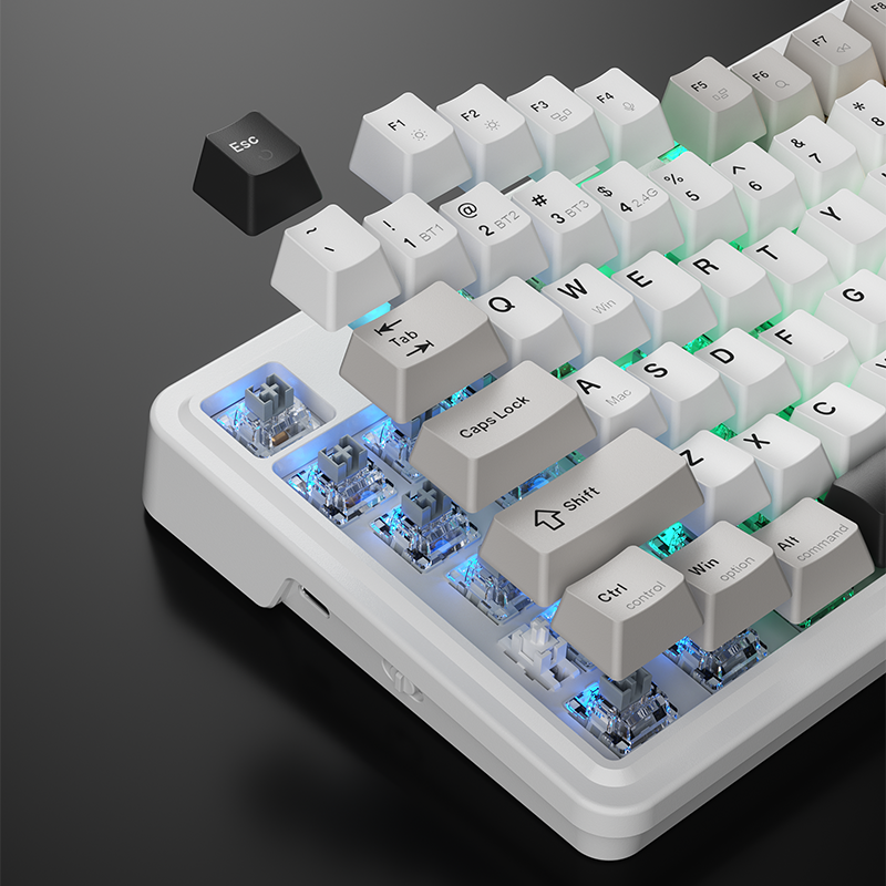MachenikeMachenike KG 87 Tri-Mode Silver Switch RGB ENG Q Beyaz Gaming Klavye