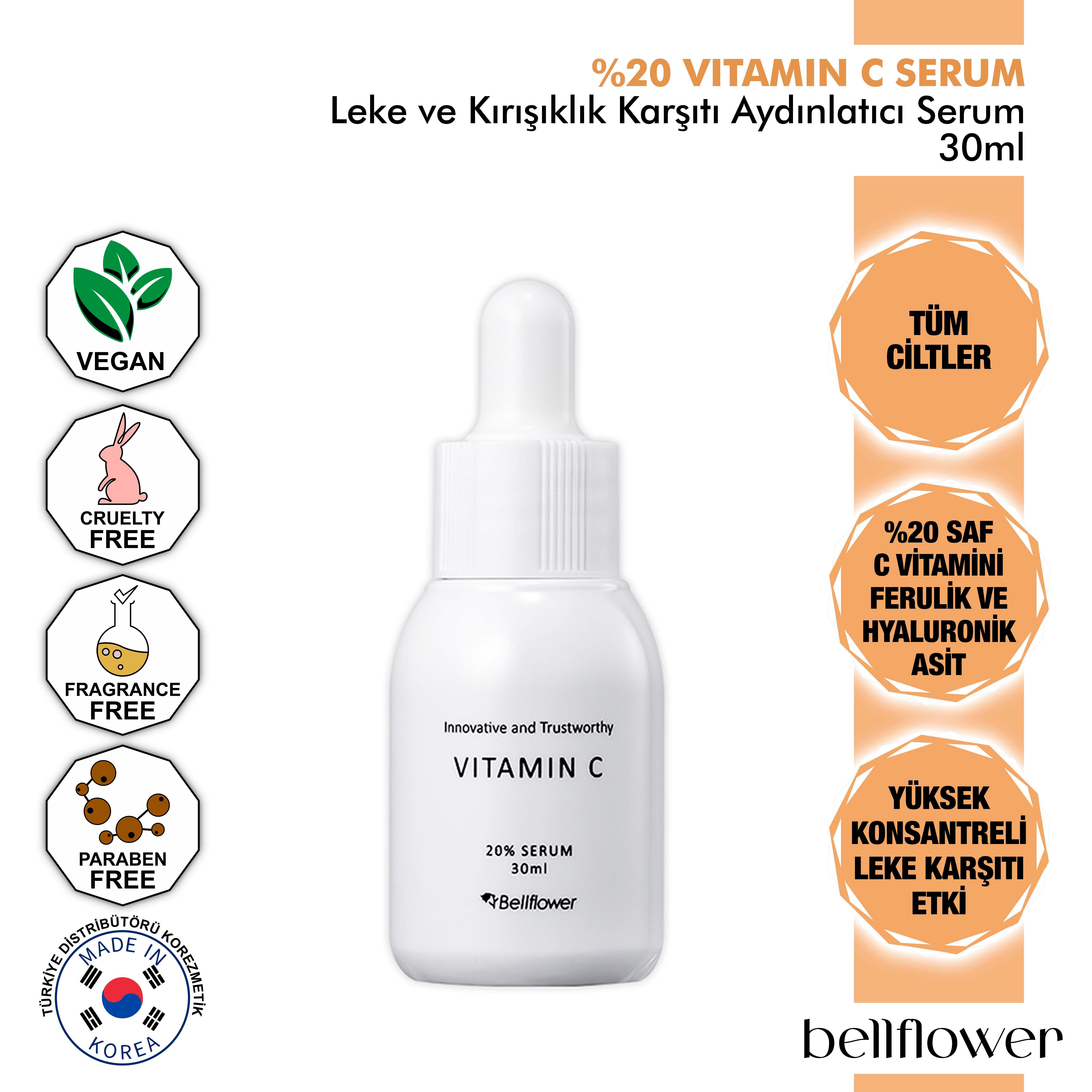 %20 Saf C Vitamini Ve Ferulik Asit İçeren Leke Ve Kırışıklık Karşıtı Aydınlatıcı Serum 30ml