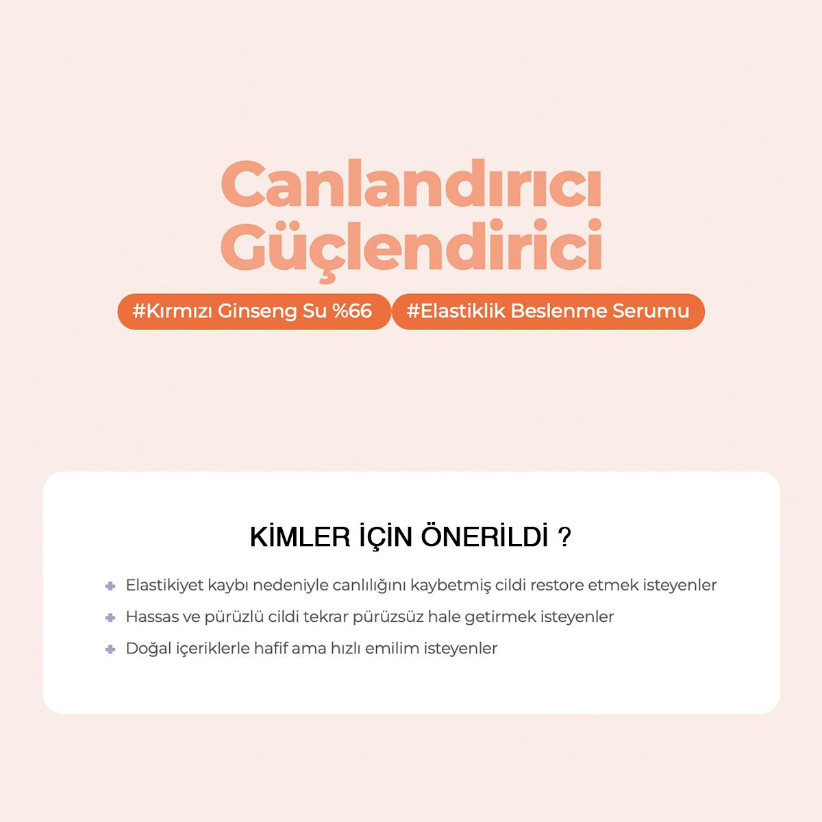 %66 Kırmızı Ginseng İçeren Onarıcı, Canlandırıcı, Yaşlanma Karşıtı ve Dolgunlaştırıcı Serum 30ml