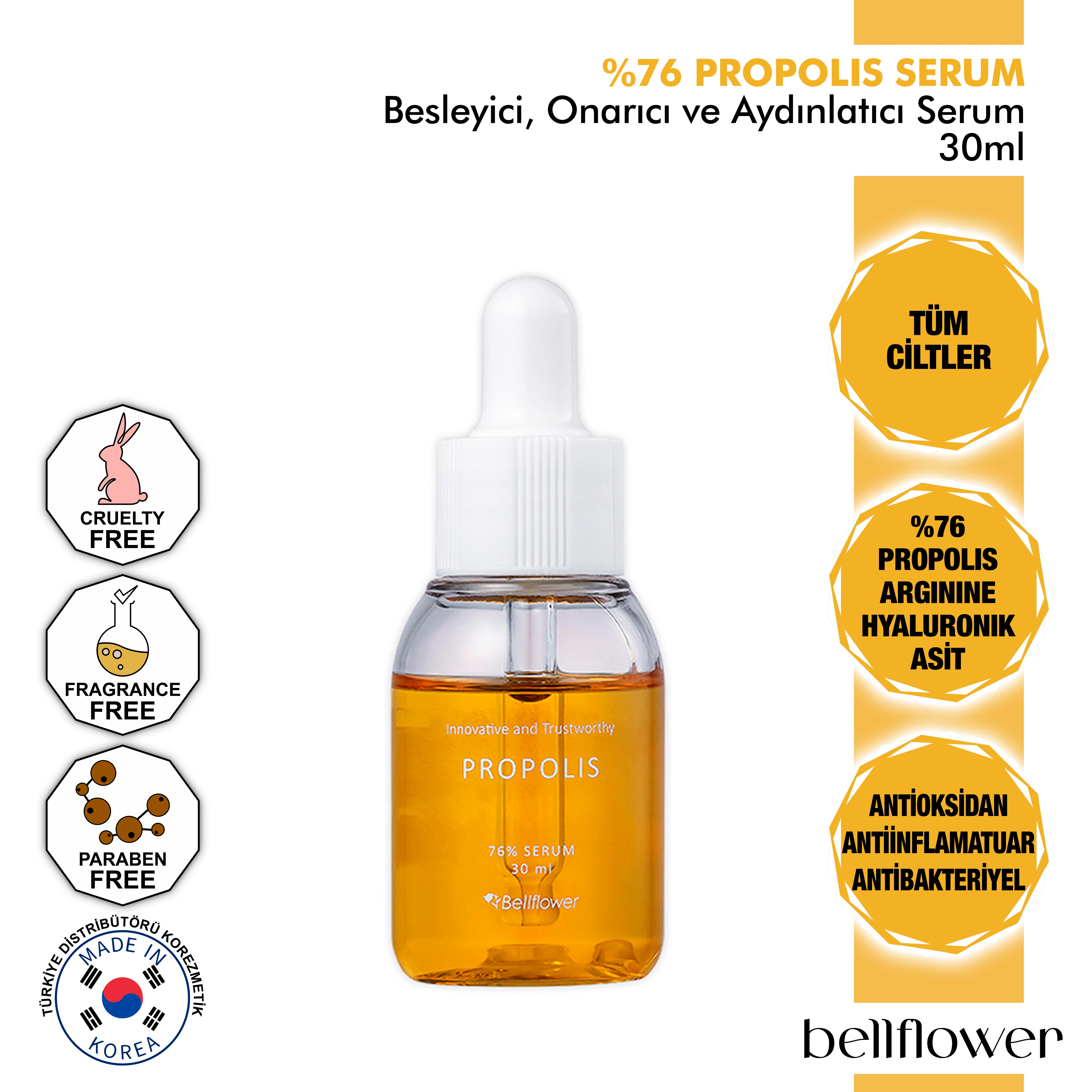 %76 Propolis Ve Hyaluronik Asit İçeren Besleyici, Yenileyici, Nemlendirici, Aydınlatıcı Serum 30ml