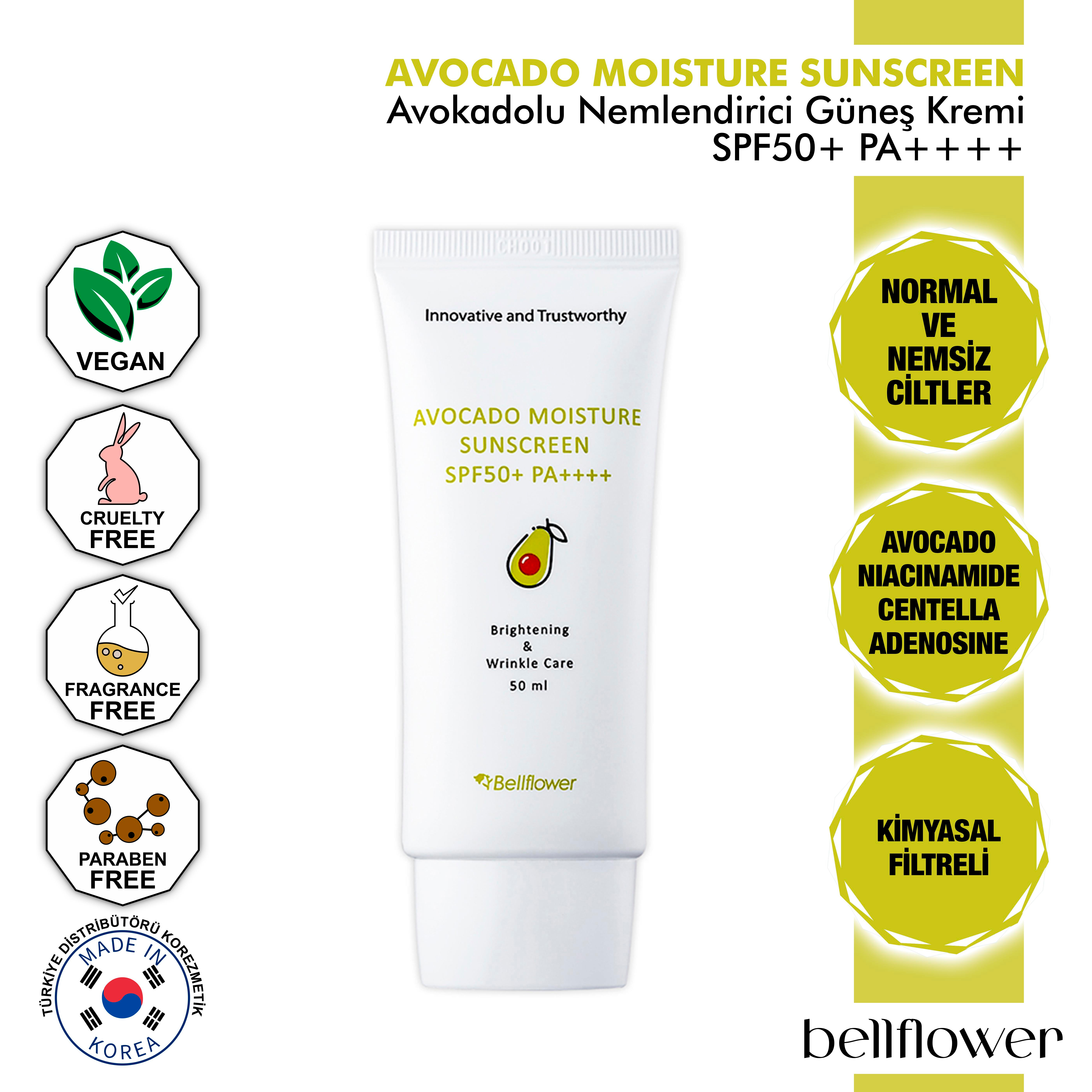 Avokado Ve Centella İçeren Nemlendirici Güneş Kremi Spf50+ Pa++++ 50ml
