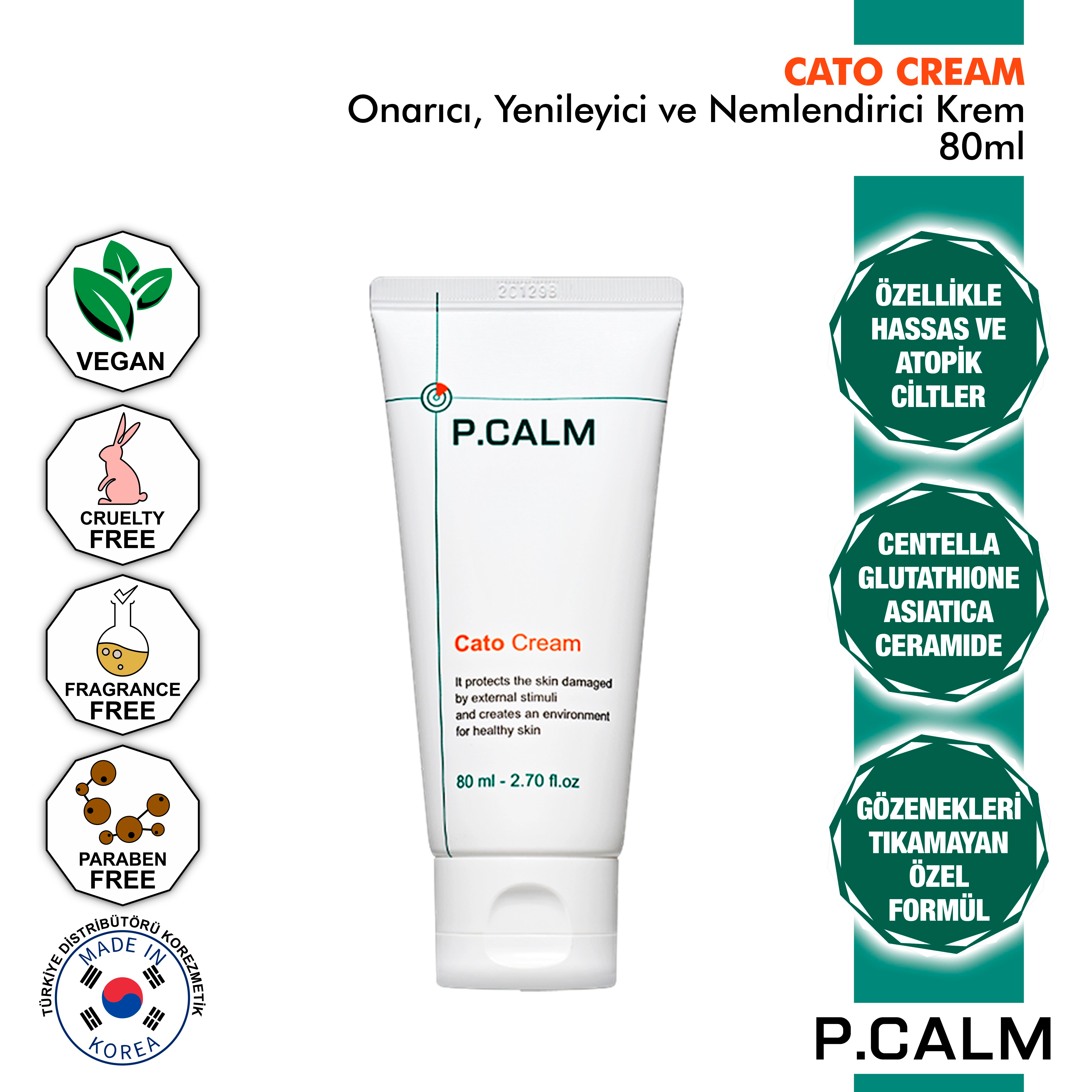 Glutathione, Centella Ve Seramid İçeren, Bariyer Onarıcı, Yenileyici, Yoğun Nemlendirici Cato Yüz Kremi 80ml