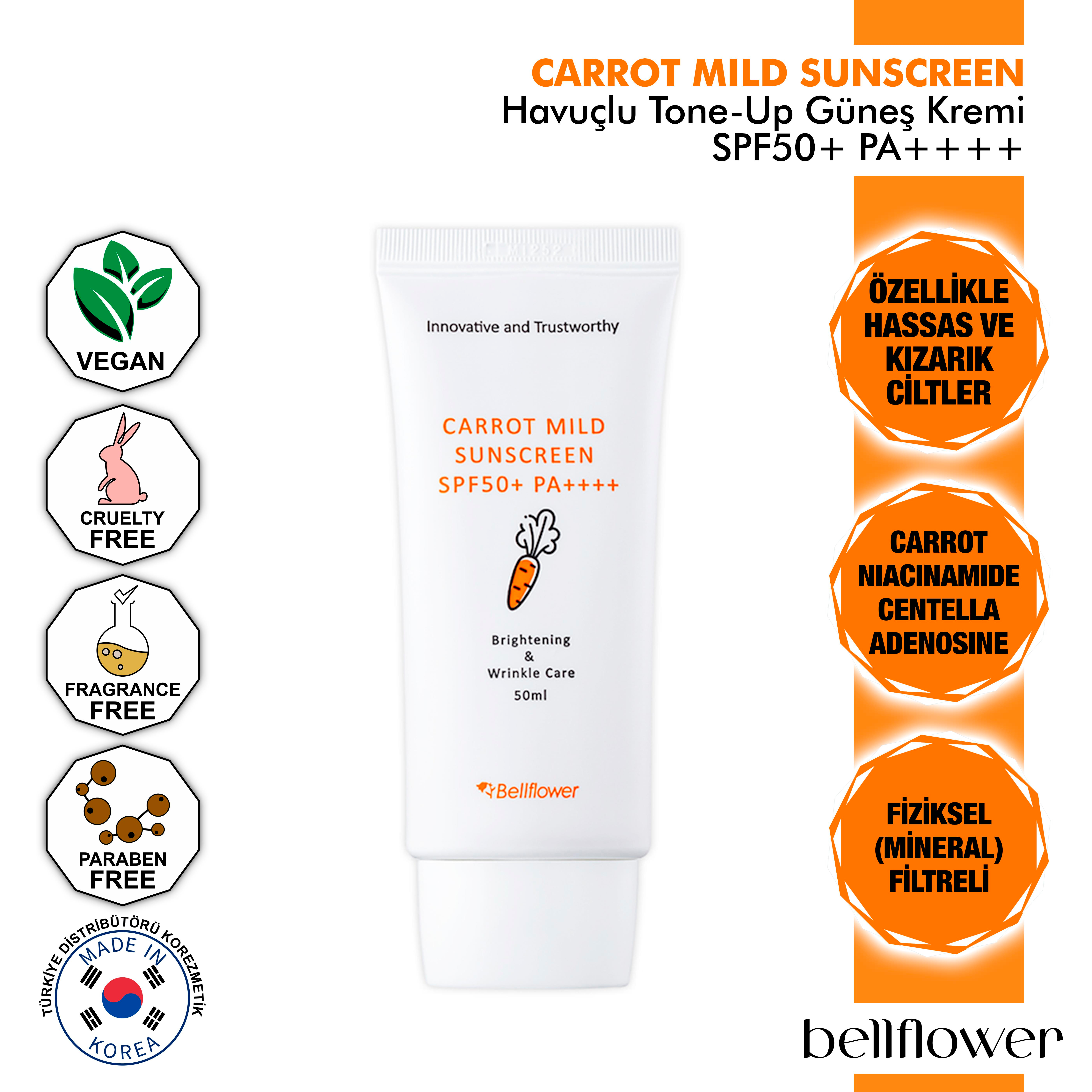Havuç Ve Centella İçeren Tone Up Etkili Hafif Yapılı Mineral Güneş Kremi Spf50+ Pa++++ 50ml