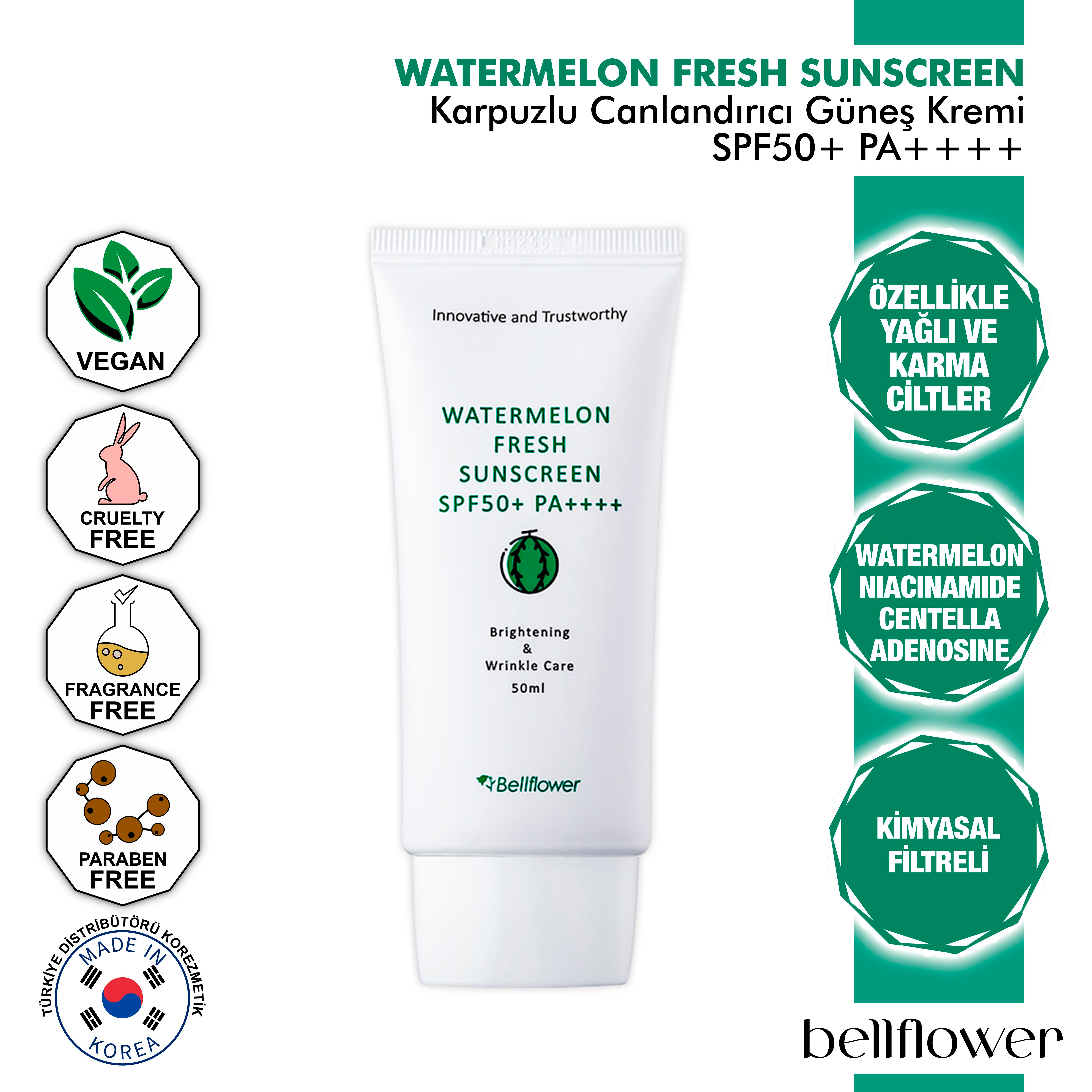 Karpuz ve Centella İçeren Nemlendirici Ve Canlandırıcı Etkili Güneş Kremi Spf50+ Pa++++ 50ml