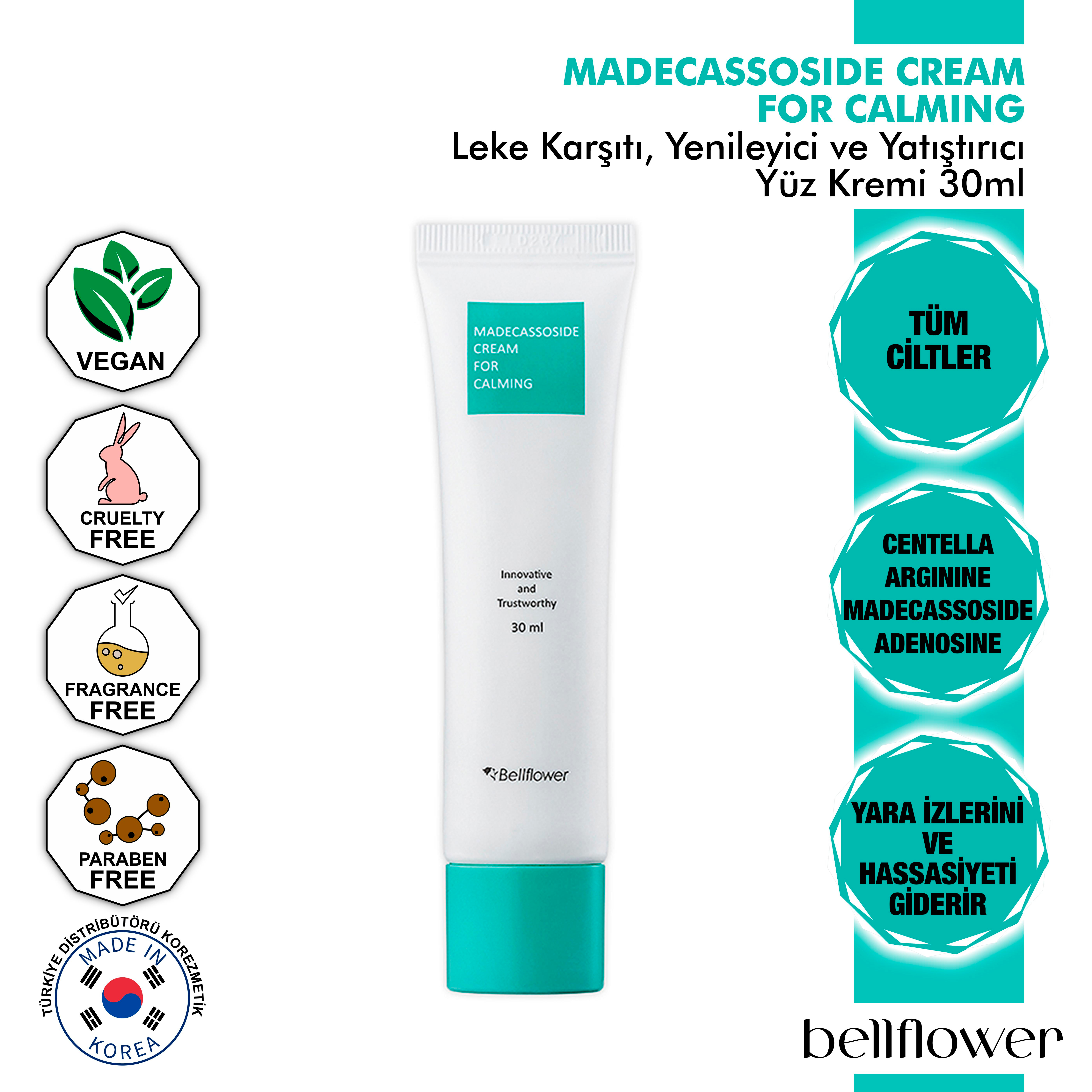 Madecassoside, Centella Ve Niacinamide İçeren Nemlendirici, Yatıştırıcı, Sakinleştirici, Yenileyici, Leke Karşıtı Krem 30ml