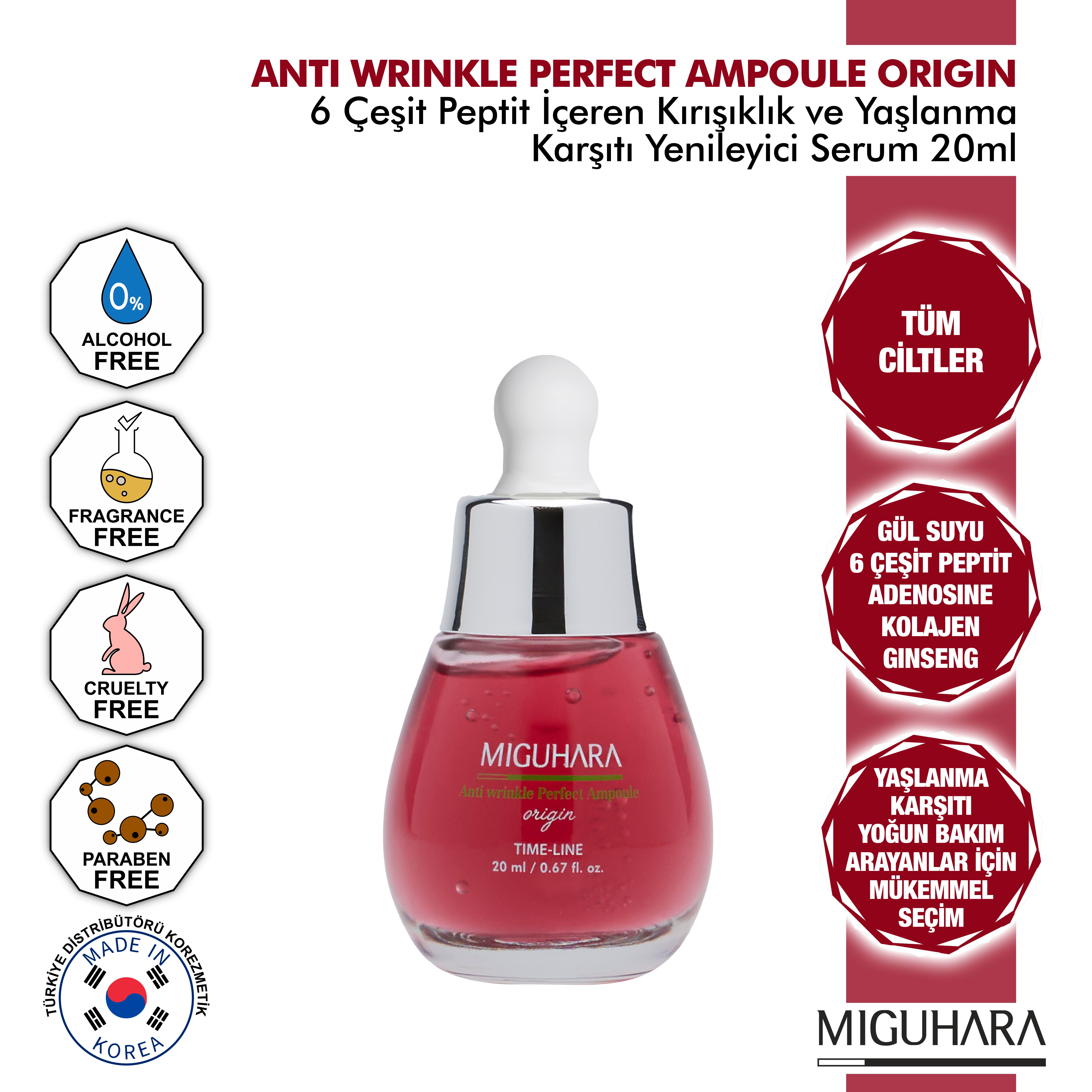 Miguhara 6 Çeşit Peptit, Kolajen Ve Ginseng İçeren Yaşlanma Ve Kırışıklık Karşıtı Perfect Ampul Serum - 20ml