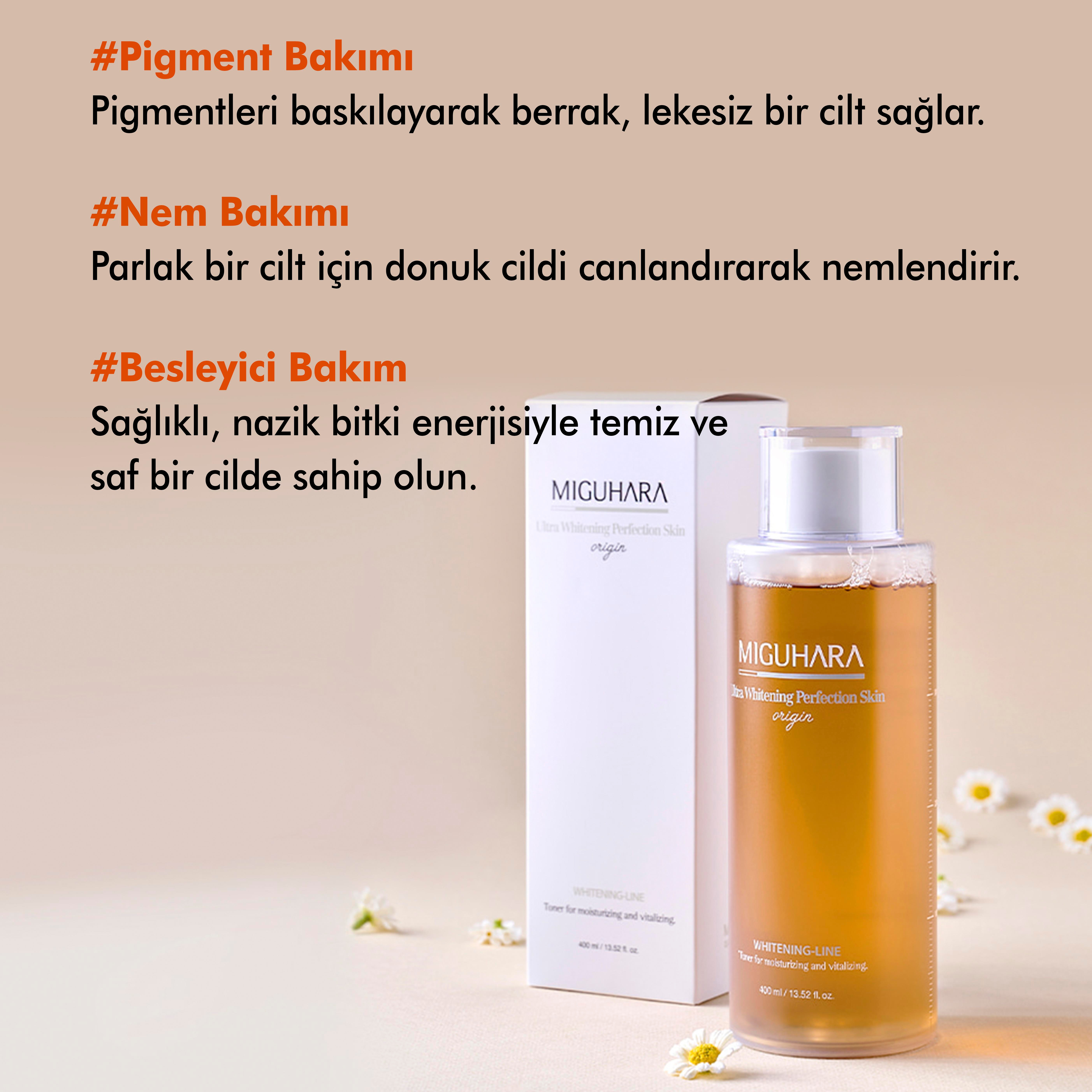 Miguhara Antioksidan Etkili Leke Karşıtı Aydınlatıcı, Yatıştırıcı, Nemlendirici Perfection Skin Origin Tonik - 400ml