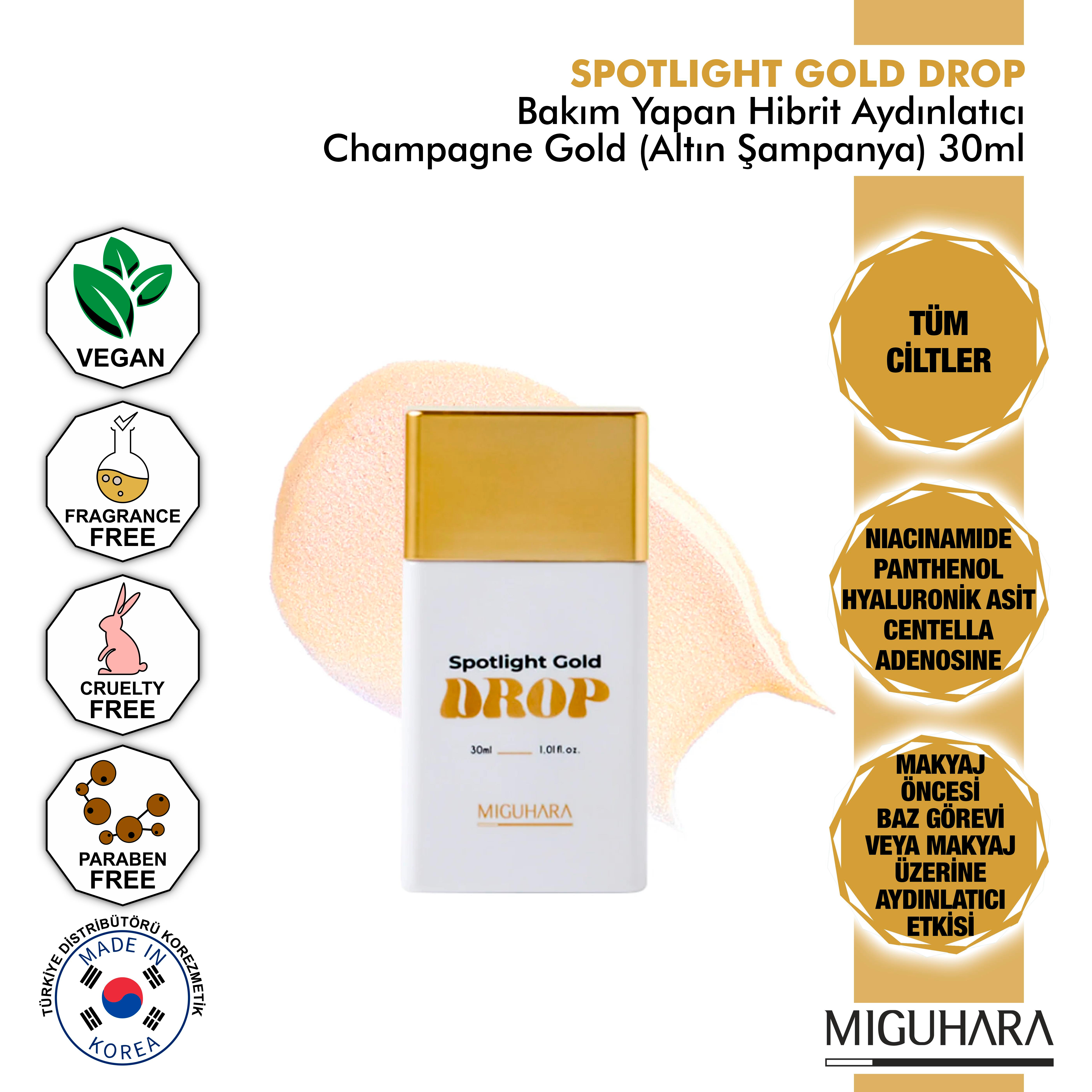 Miguhara Bakım Yapan Hibrit Aydınlatıcı - Spotlight Gold Drop Champagne Gold - 30ml