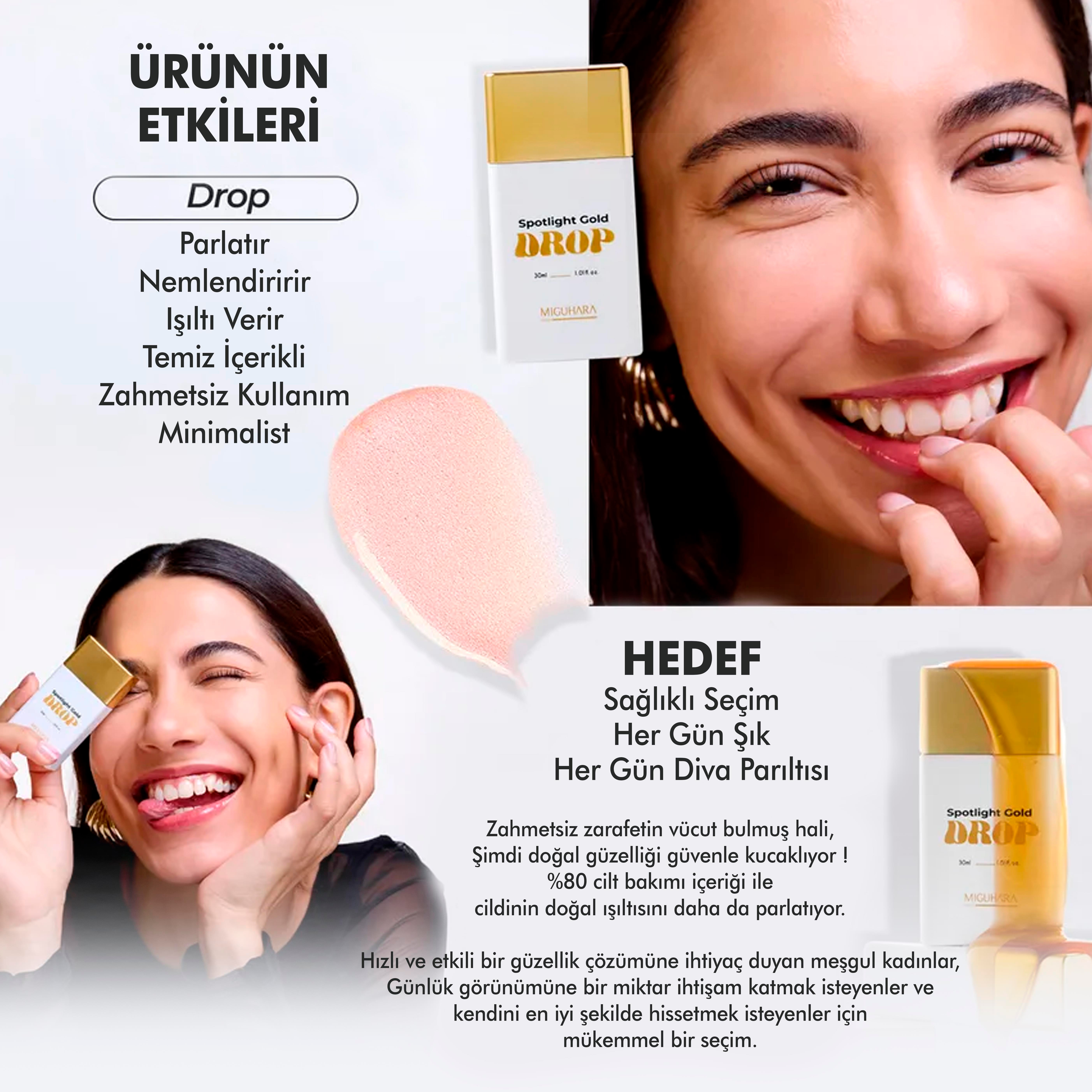 Miguhara Spotlight Gold Drop - Bakım Yapan Hibrit Aydınlatıcı - Altın Renk - 30ml