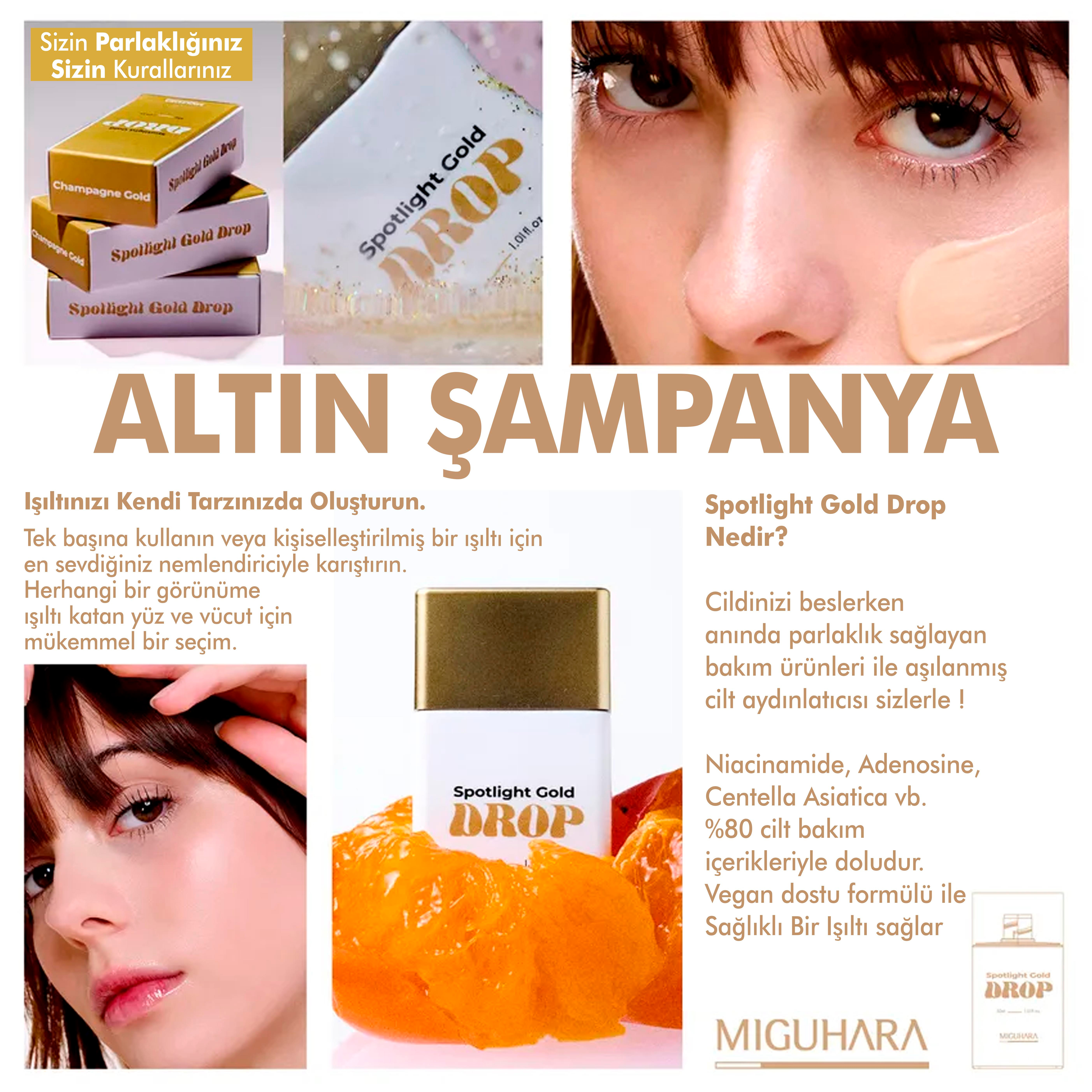 Miguhara Spotlight Gold Drop - Bakım Yapan Hibrit Aydınlatıcı - Altın Şampanya - 30ml
