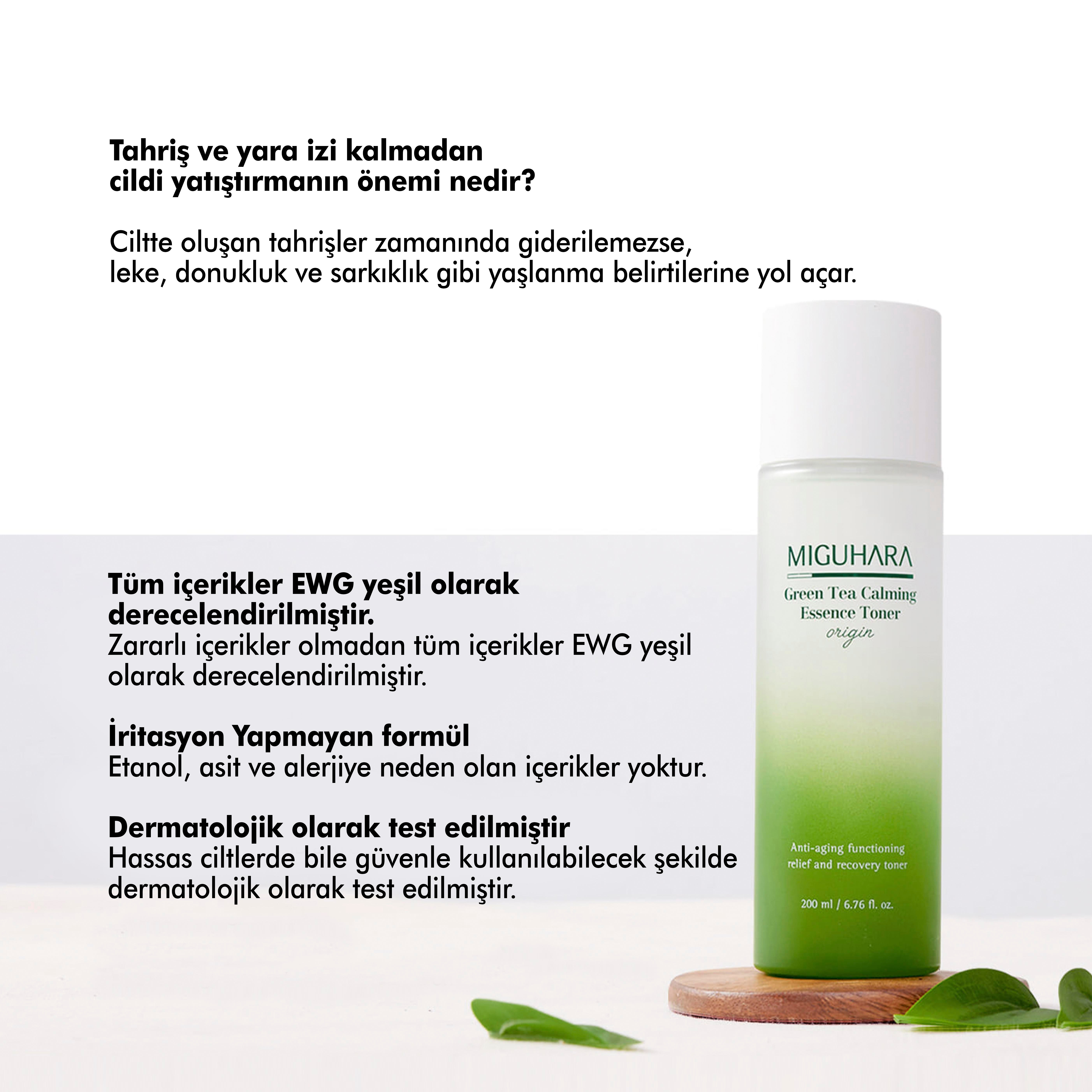 Miguhara Yeşil Çay İçeren Nemlendirici Ve Yatıştırıcı Essence Tonik - 200ml