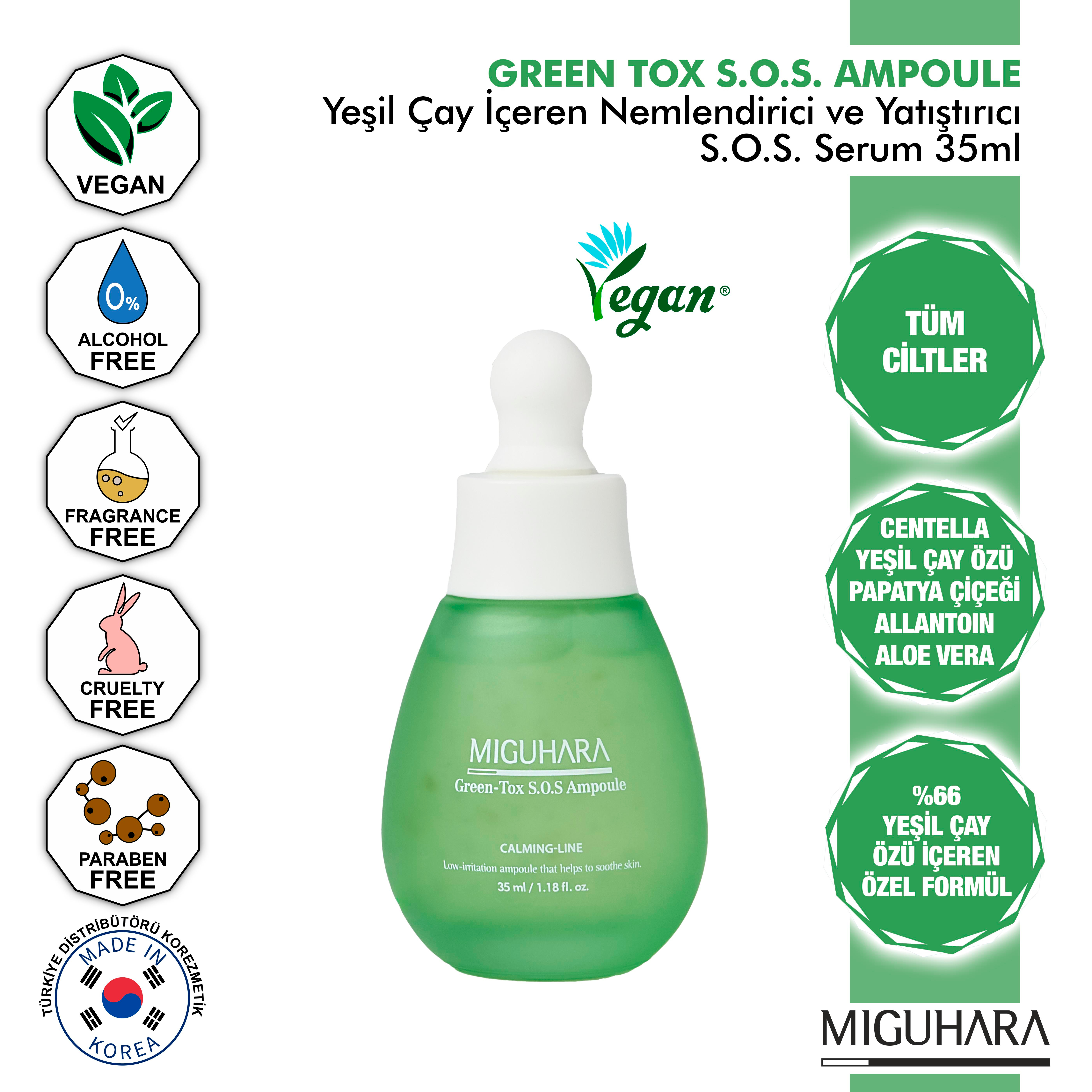 Miguhara Yeşil Çay İçeren Nemlendirici Ve Yatıştırıcı S.O.S. Ampul Serum - 35ml
