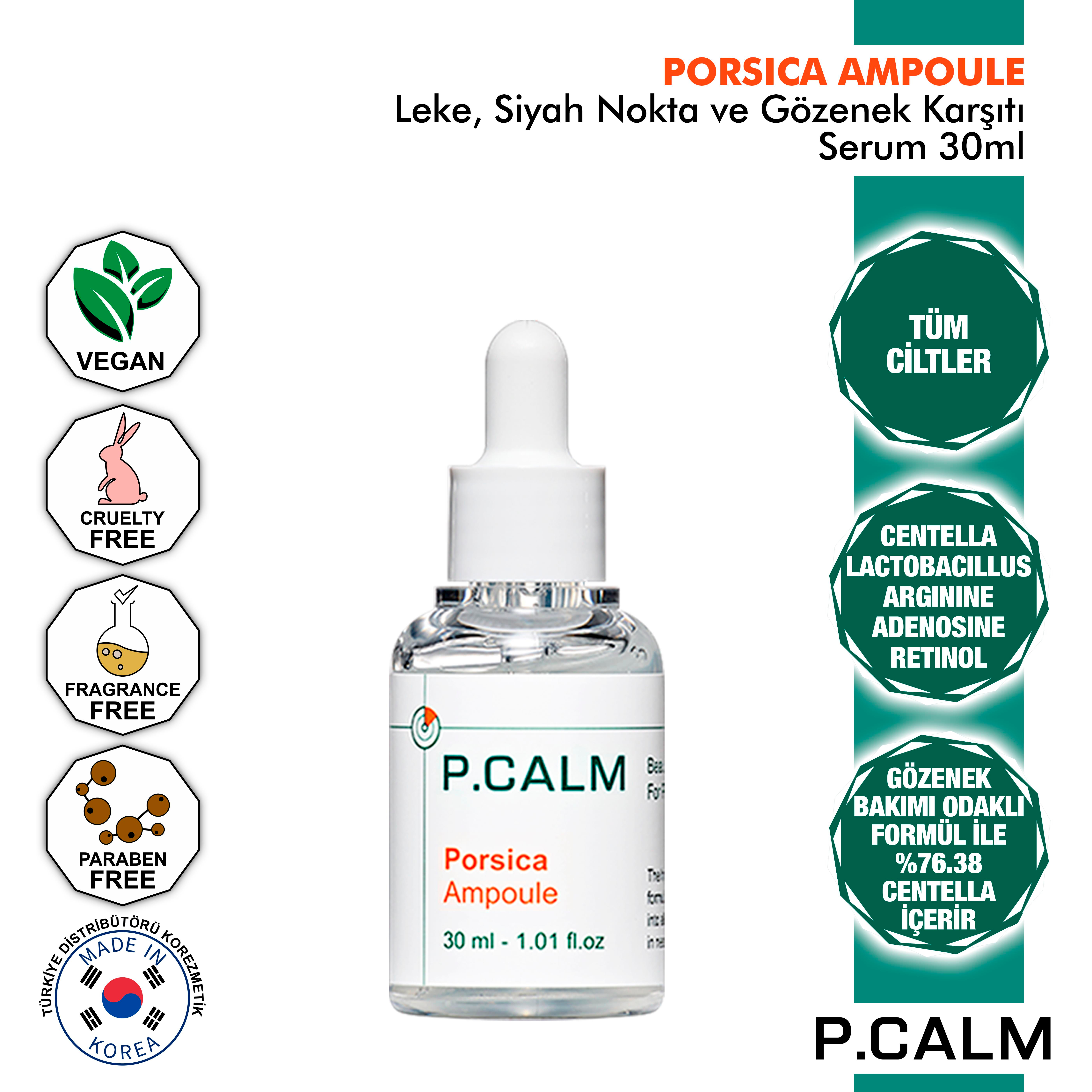 Niacinamide Ve Centella İçeren Yenileyici, Leke, Siyah Ve Beyaz Nokta Karşıtı Porsica Gözenek Serum 30ml