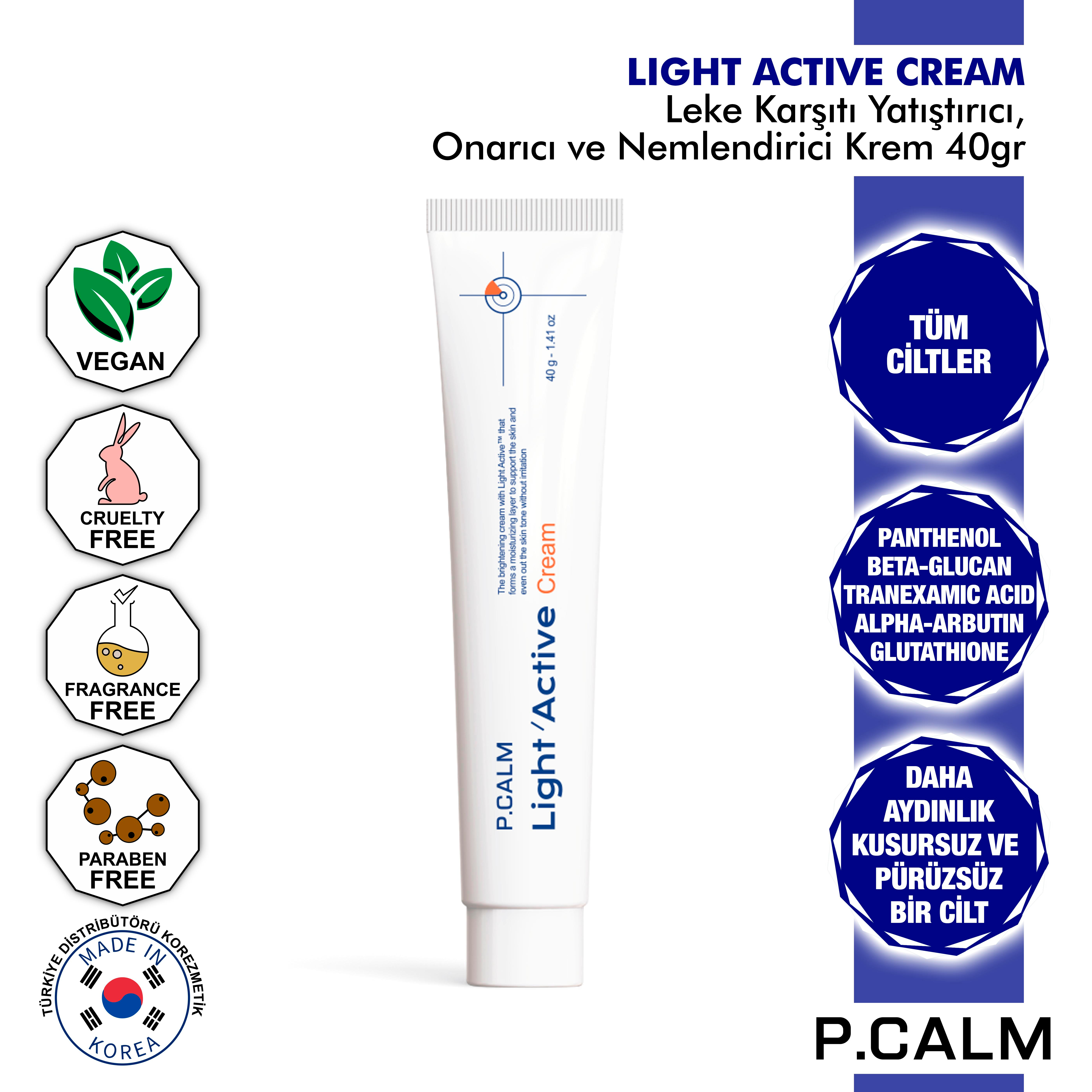 P.Calm Traneksamik Asit ve Arbutin içeren Leke Karşıtı Yatıştırıcı, Onarıcı, Nemlendirici Light Active Krem - 40gr