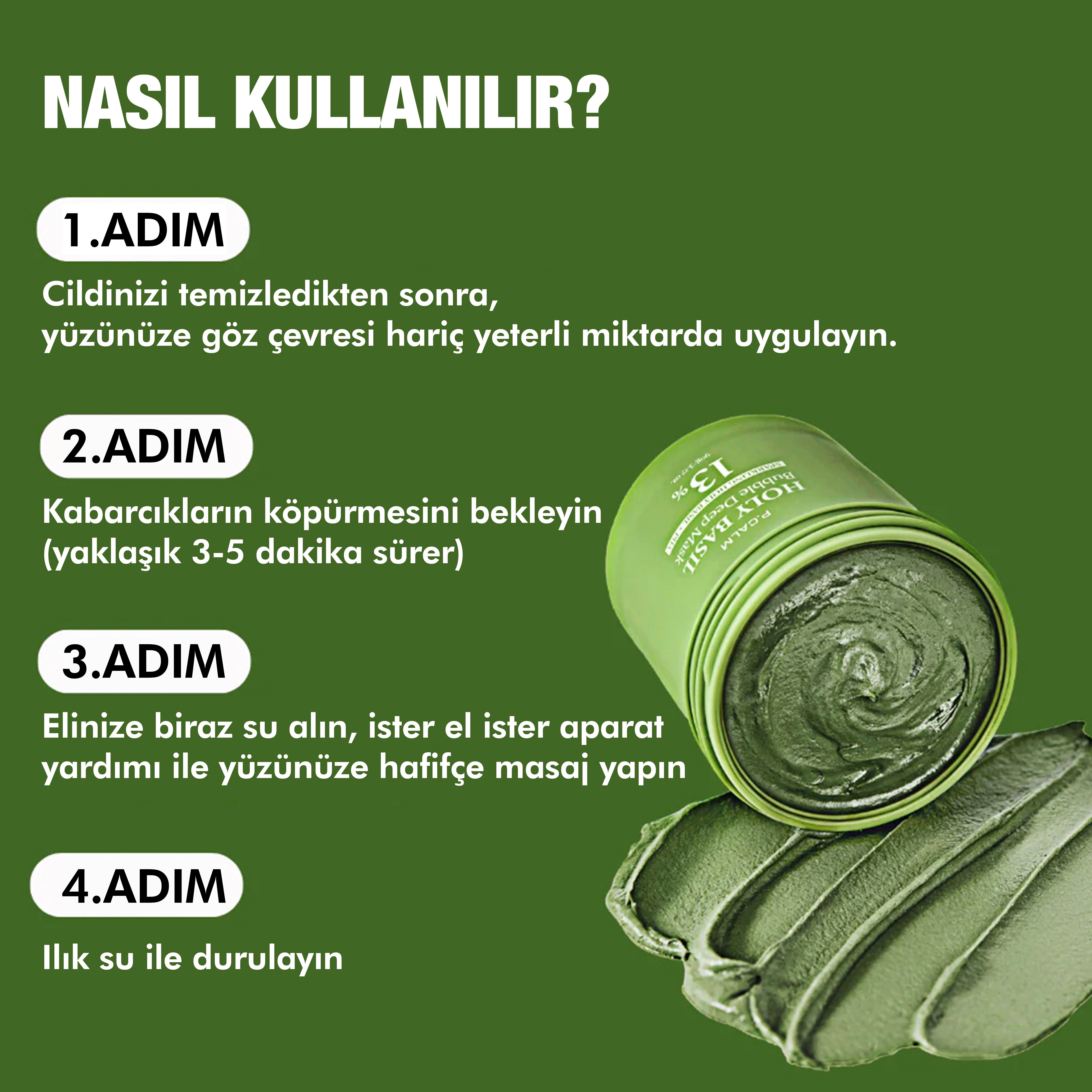 P.Calm Gözenek Karşıtı, Arındırıcı, Yatıştırıcı, Nemlendirici Kabarcık Oluşturarak Köpüren Holy Basil Bubble Deep Maske - 90gr