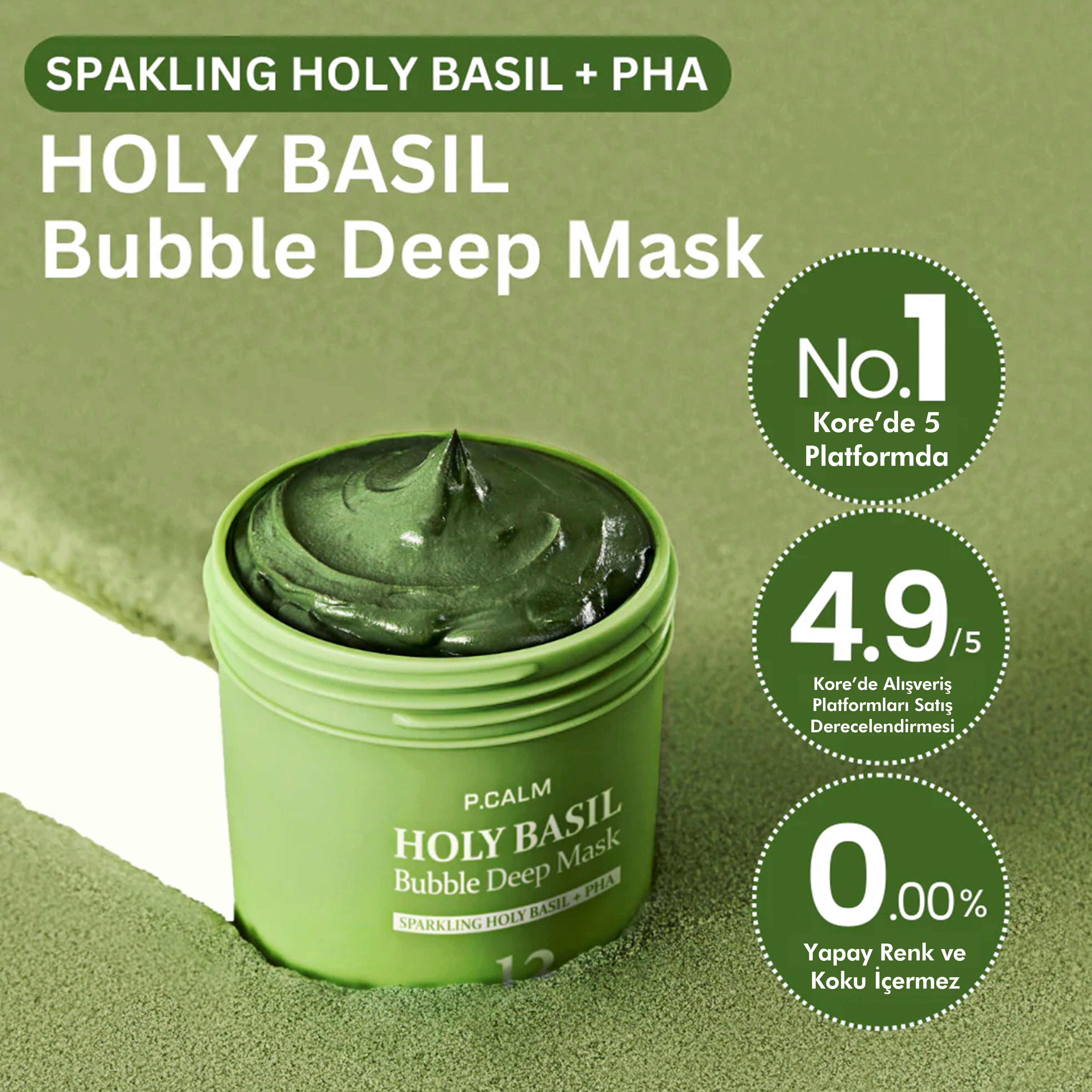 P.Calm Gözenek Karşıtı, Arındırıcı, Yatıştırıcı, Nemlendirici Kabarcık Oluşturarak Köpüren Holy Basil Bubble Deep Maske - 90gr