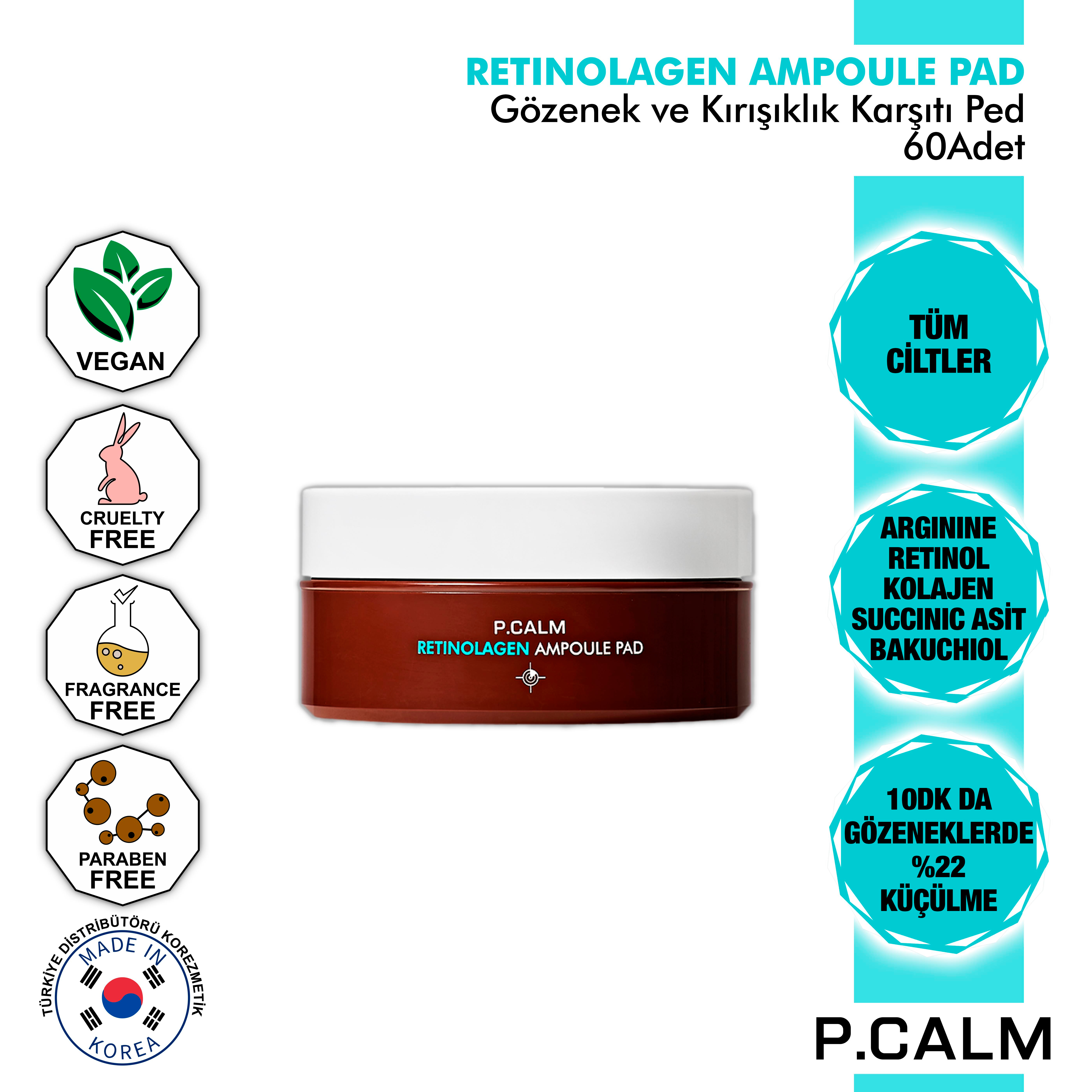 Retinol, Bakuchiol Ve Kolajen İçeren Gözenek Ve Kırışıklık Karşıtı Yüksek Konsantre Retinolagen Ped 60Adet