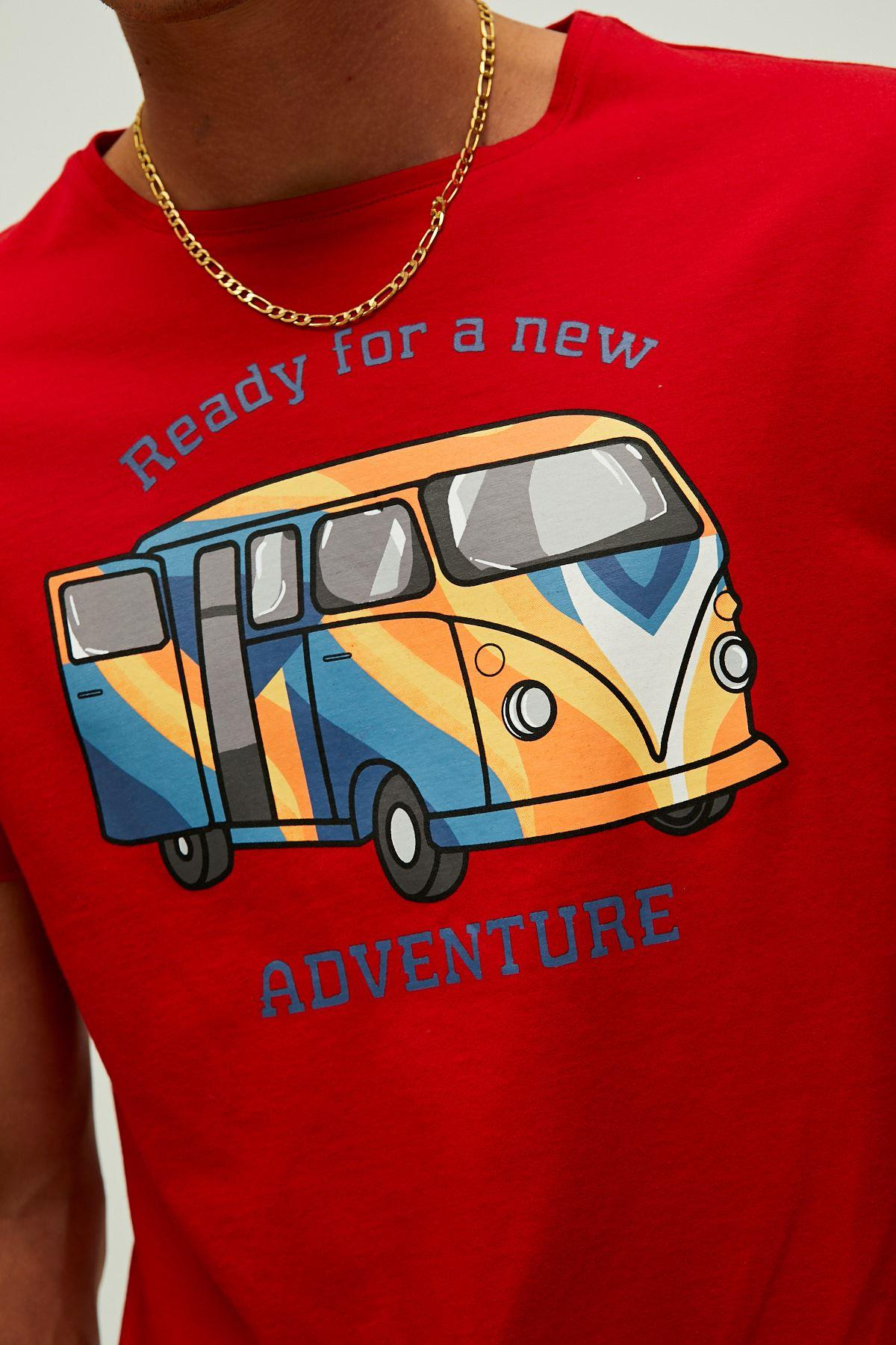 Bad Bear Adventure T-Shirt Erkek Kirmizi Bisiklet Yaka Tshirt