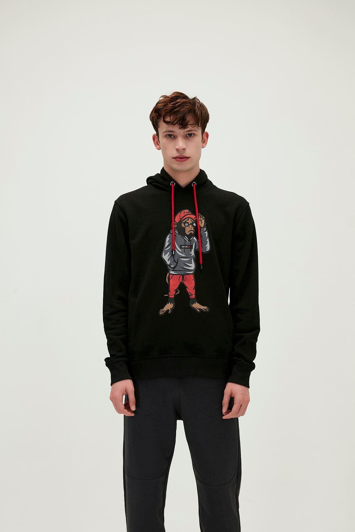 Bad Bear Ape Hoodie Erkek Siyah Kapşonlu Sweat