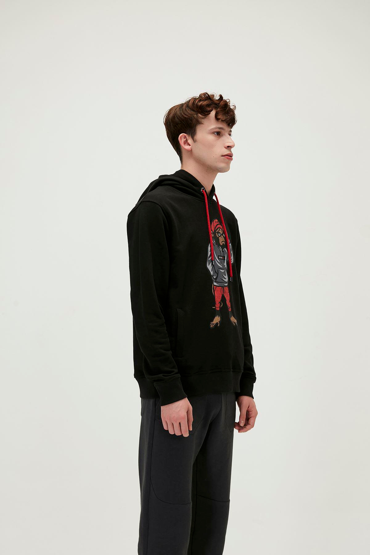 Bad Bear Ape Hoodie Erkek Siyah Kapşonlu Sweat