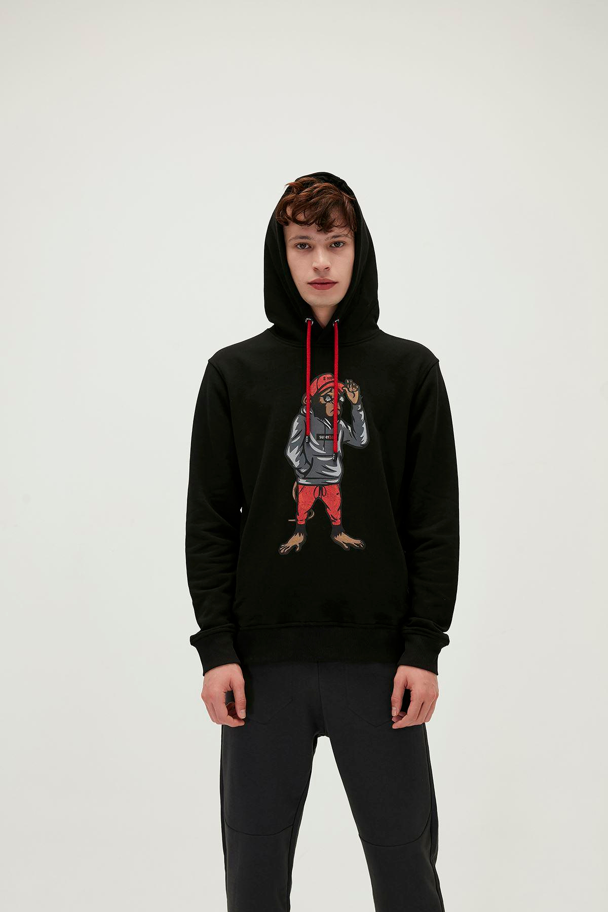 Bad Bear Ape Hoodie Erkek Siyah Kapşonlu Sweat