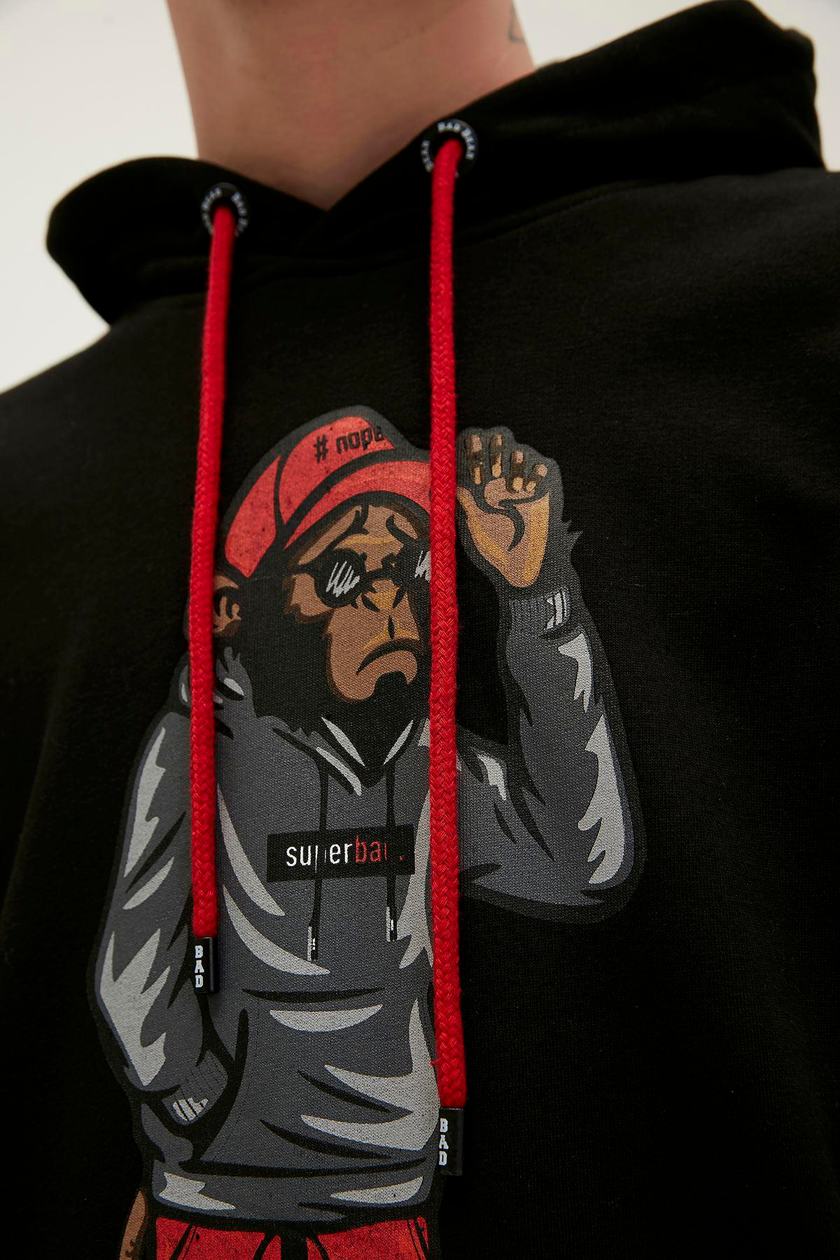 Bad Bear Ape Hoodie Erkek Siyah Kapşonlu Sweat