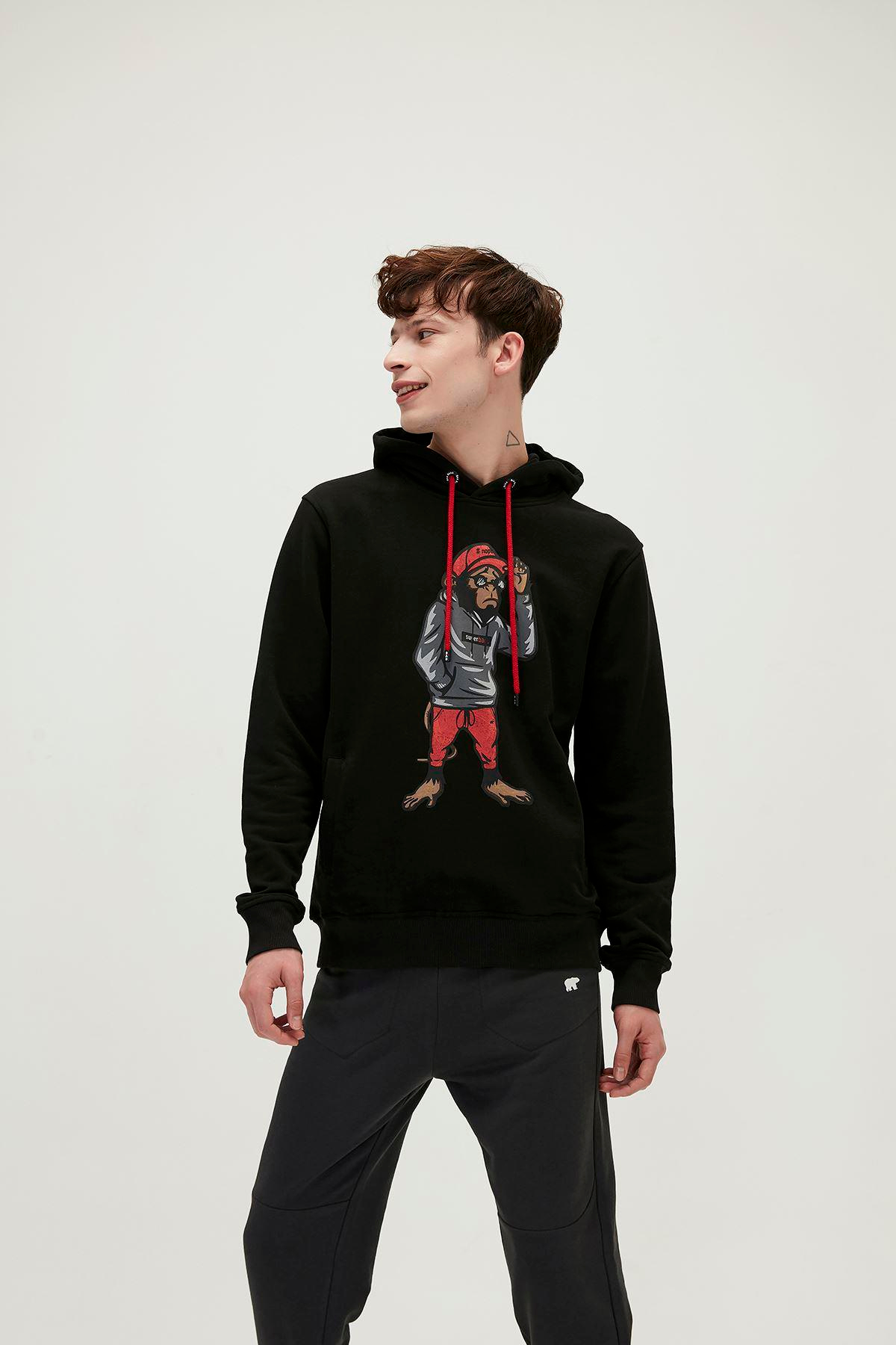 Bad Bear Ape Hoodie Erkek Siyah Kapşonlu Sweat