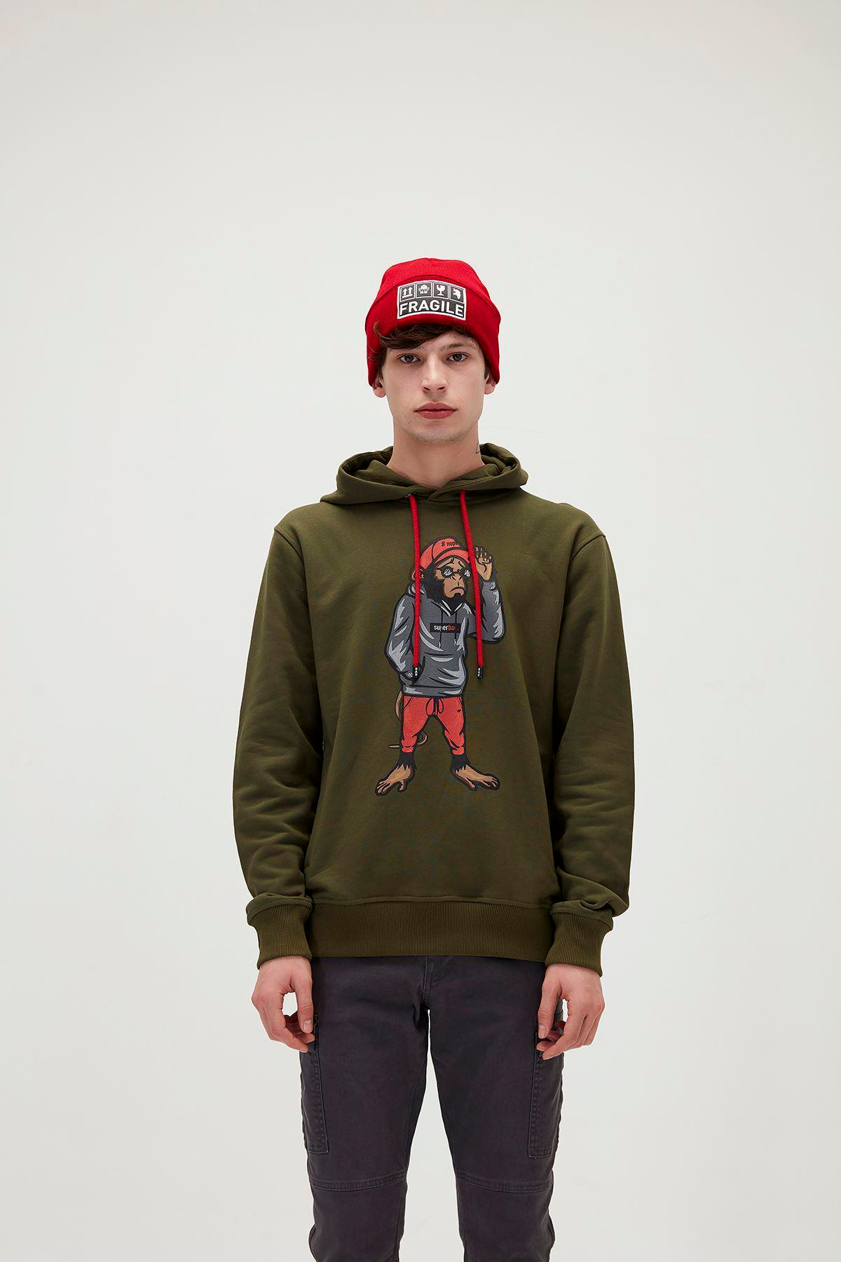 Bad Bear Ape Hoodie Erkek Yesil Kapşonlu Sweat