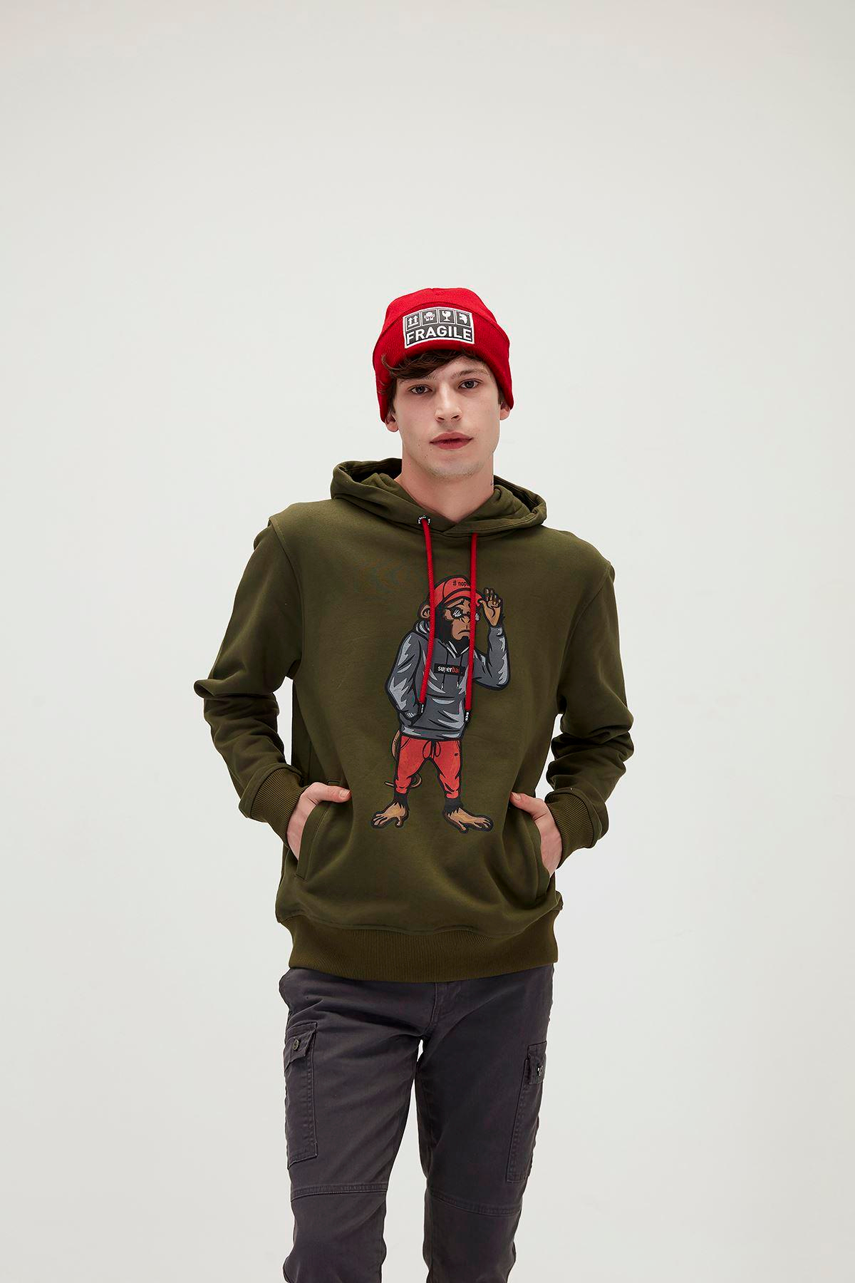 Bad Bear Ape Hoodie Erkek Yesil Kapşonlu Sweat