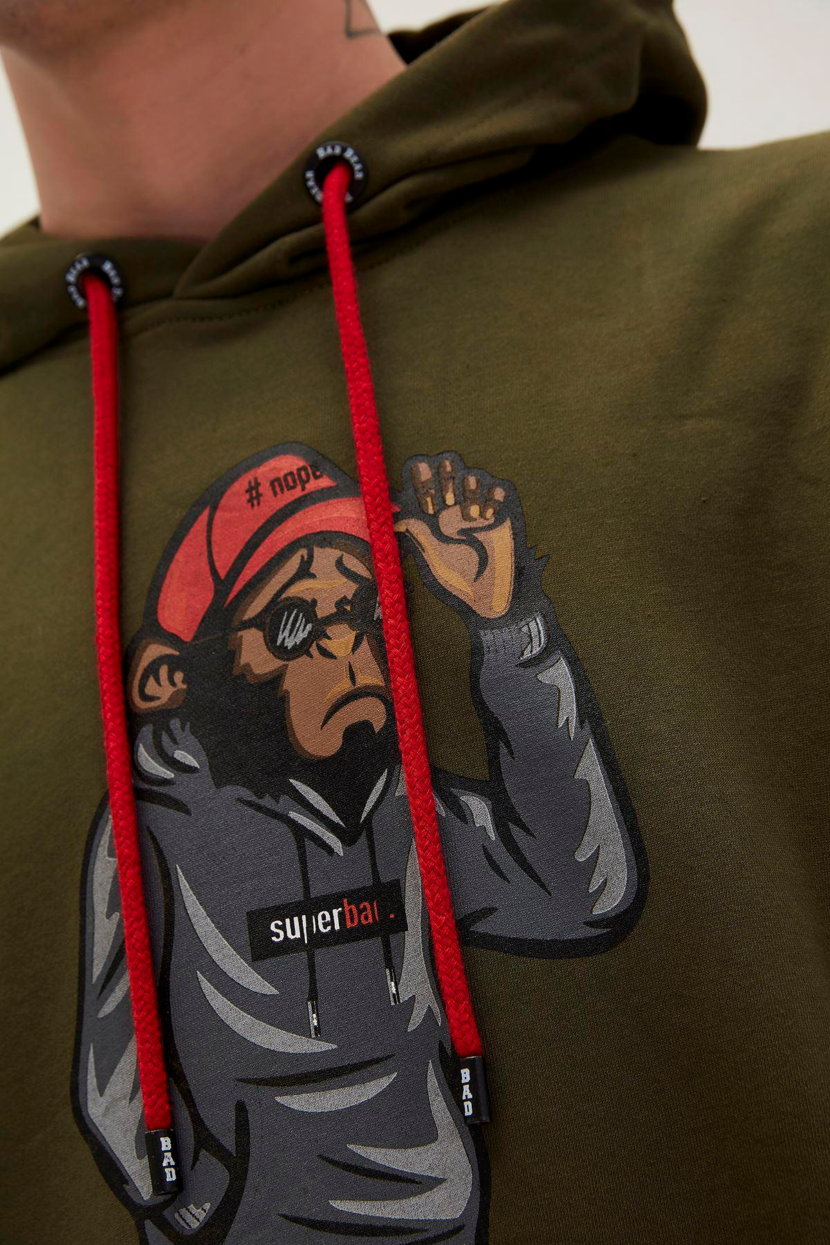 Bad Bear Ape Hoodie Erkek Yesil Kapşonlu Sweat