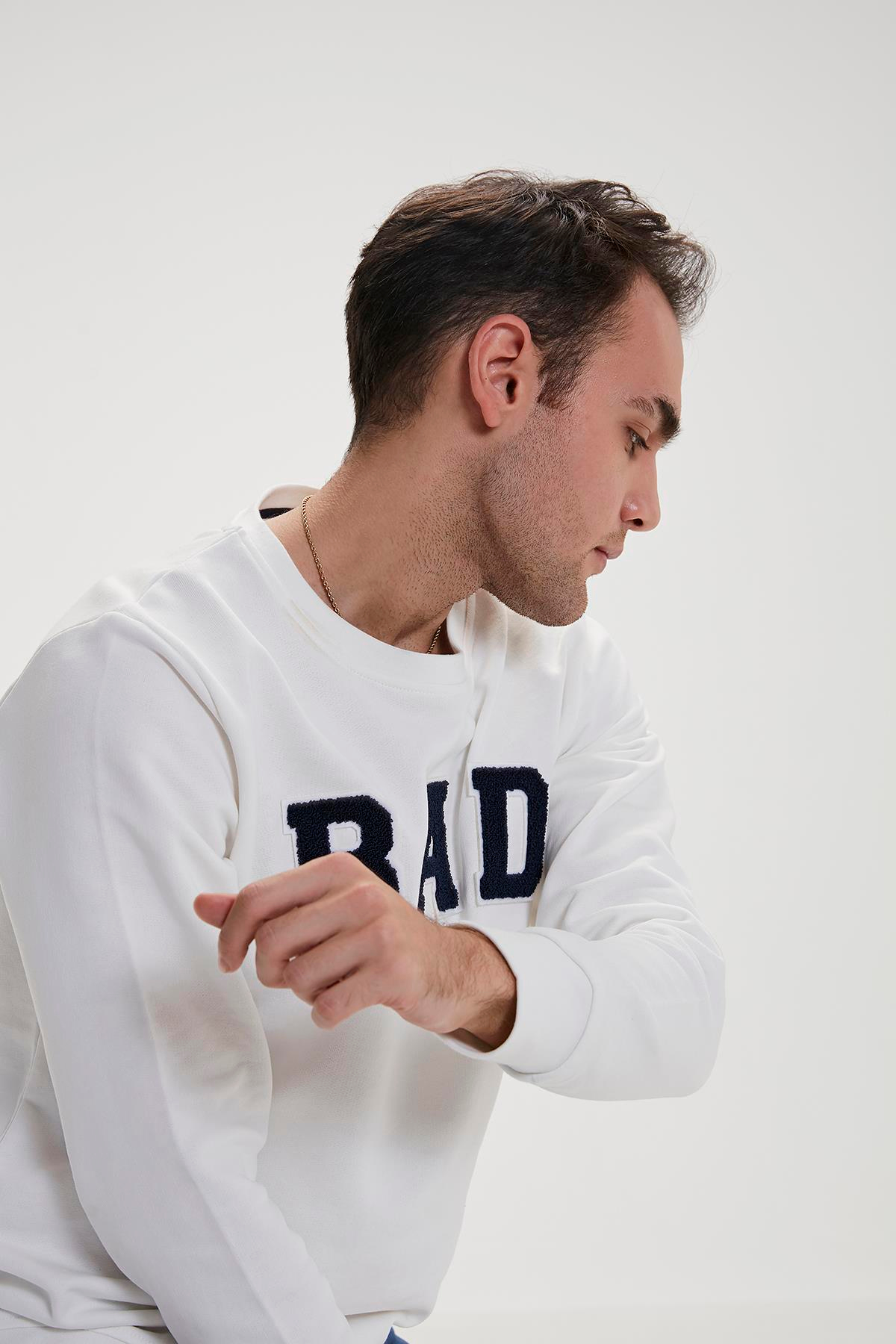 Bad Bear Bad Convex Crewneck Erkek Beyaz Sweatshirt