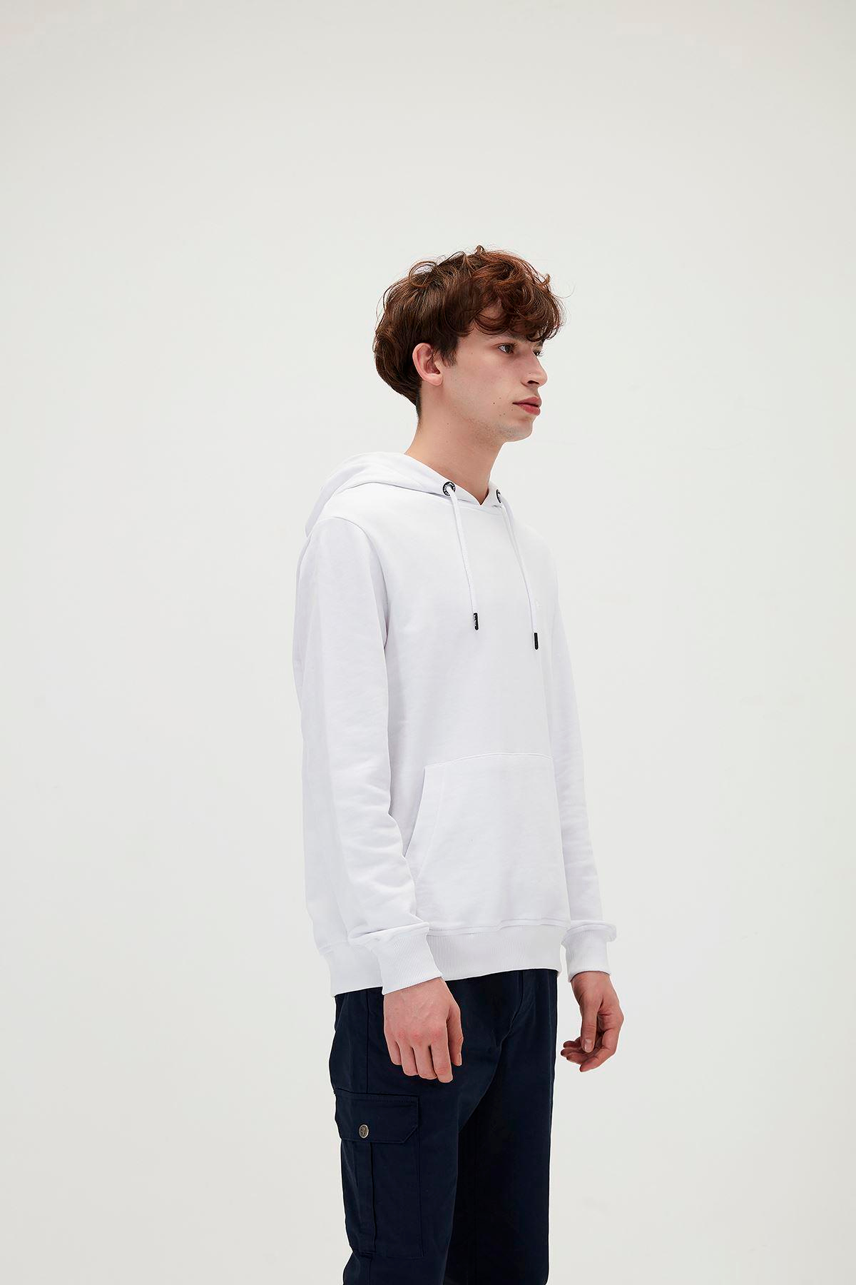 Bad Bear Badge Hoodie Erkek Beyaz Kapşonlu Sweat