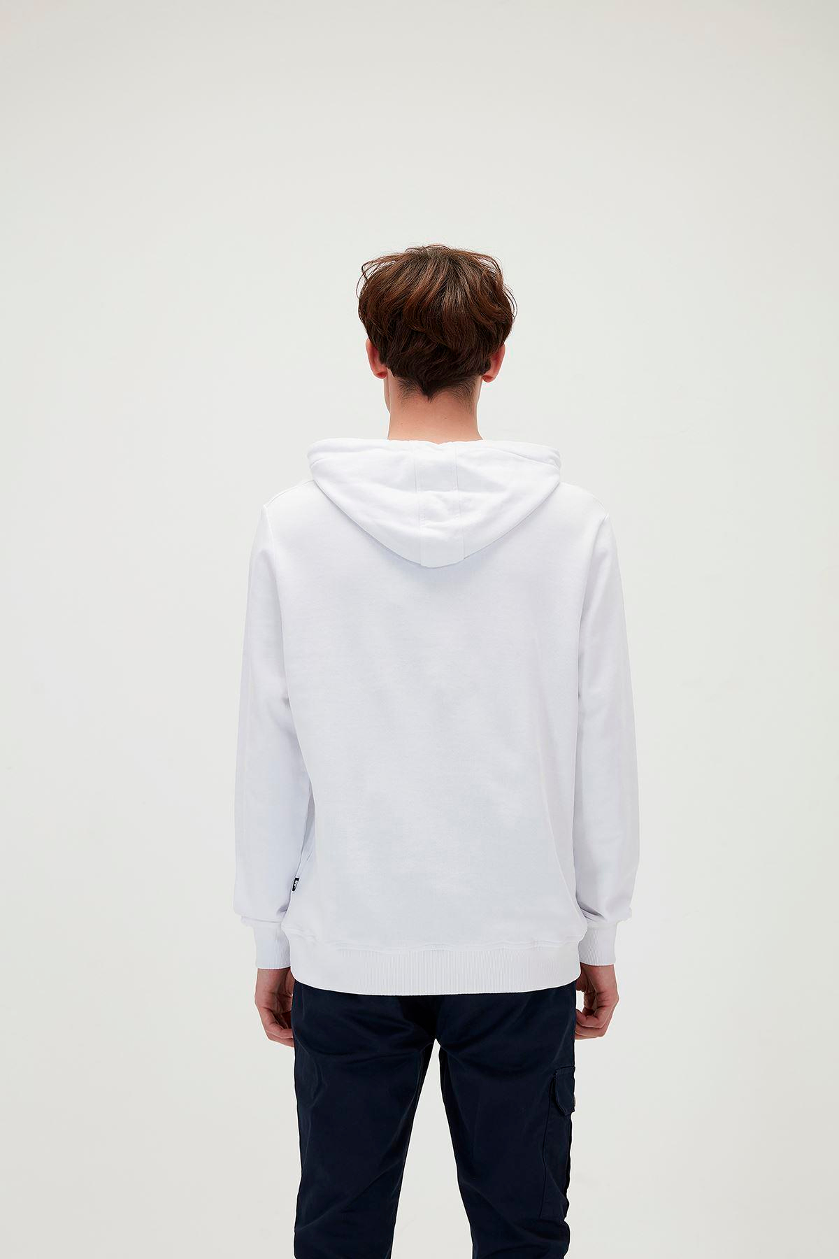 Bad Bear Badge Hoodie Erkek Beyaz Kapşonlu Sweat