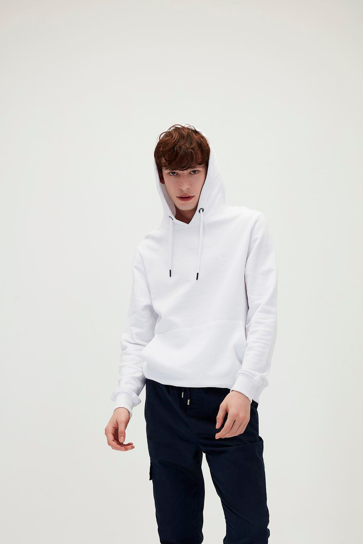 Bad Bear Badge Hoodie Erkek Beyaz Kapşonlu Sweat