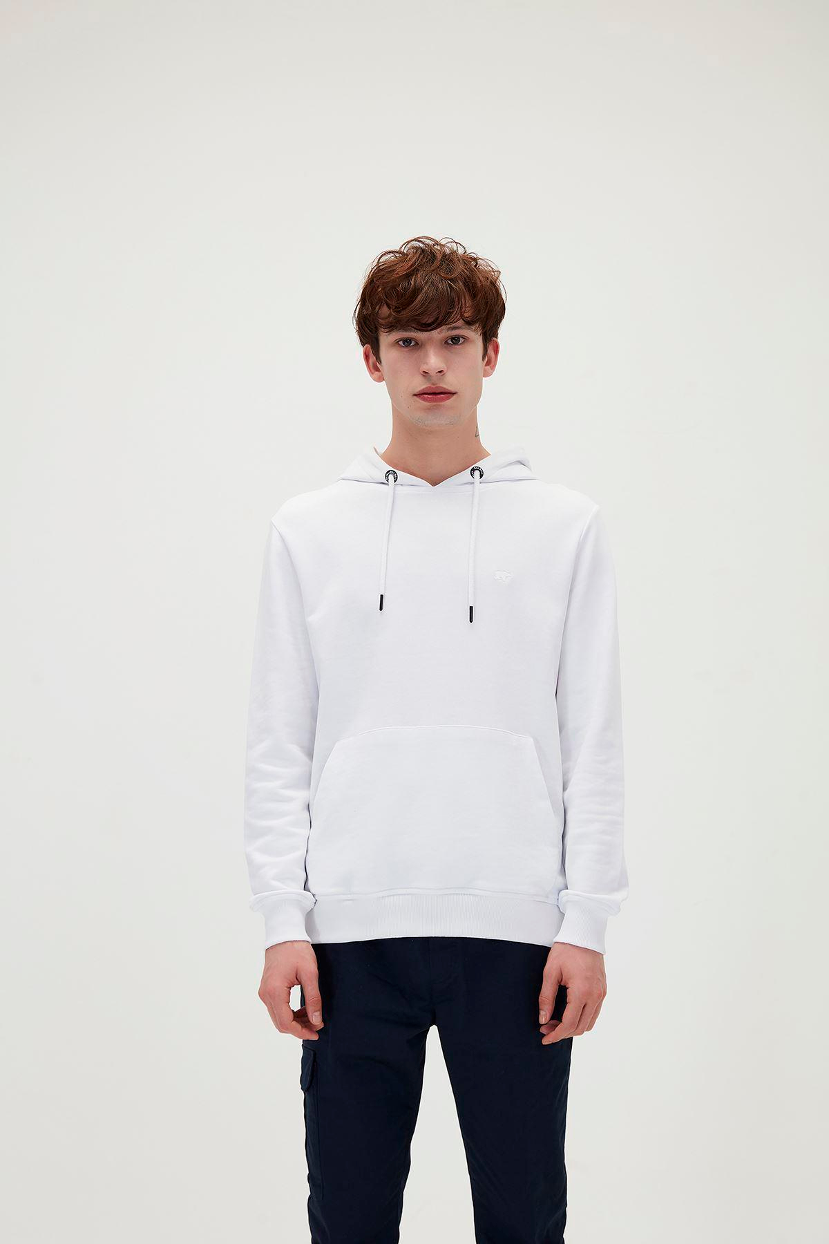 Bad Bear Badge Hoodie Erkek Beyaz Kapşonlu Sweat