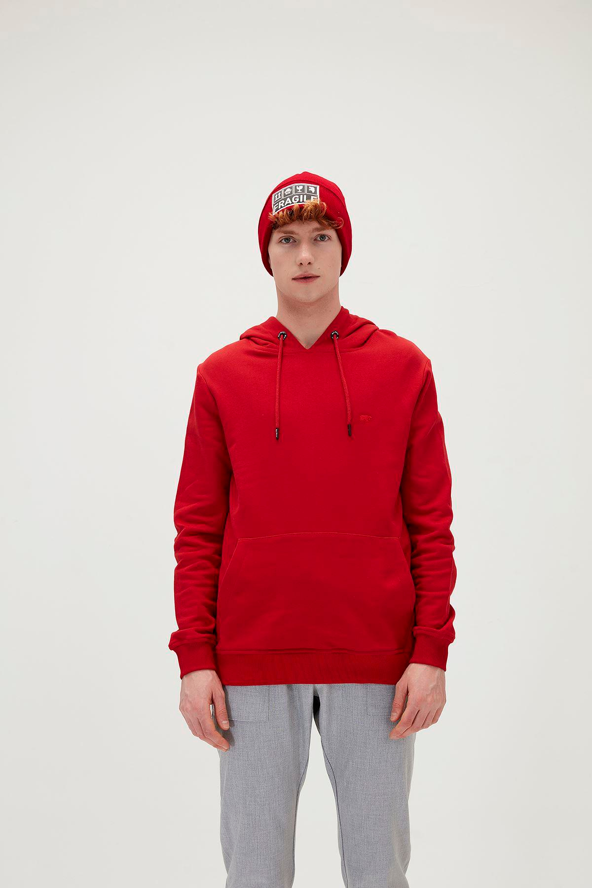 Bad Bear Badge Hoodie Erkek Kirmizi Kapşonlu Sweat
